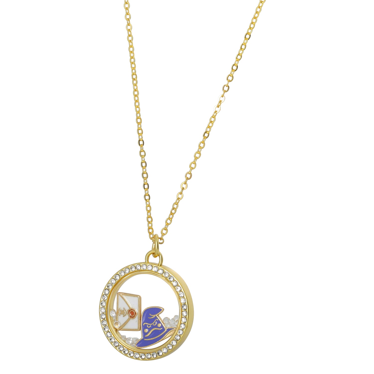 Harry Potter Welcome to Hogwarts Shaker Pendant Necklace with Crystals - 18"+1"