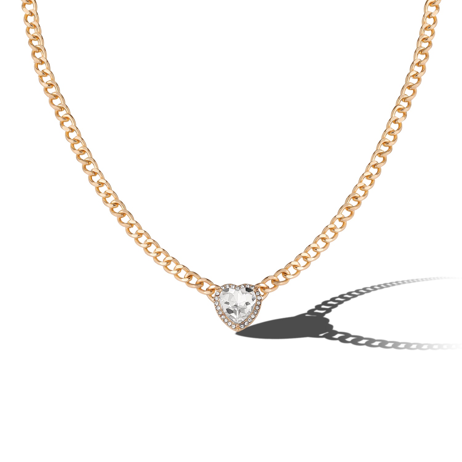 Jessica Simpson Gold-Tone Heart Pendant Necklace & Crystal Stud Earring Set