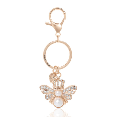 Juicy Couture Queen Bee Keychain With Rhinestones and Faux Pearls, Bee Gifts for Women