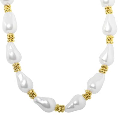 BGBG Gold and Pearl Necklace Chunky, 17" + 2", Statement Jewelry