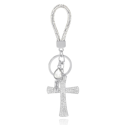 Jessica Simpson IMITATION RHOD. PLT PAVE CRYSTAL CROSS KEYCHAIN