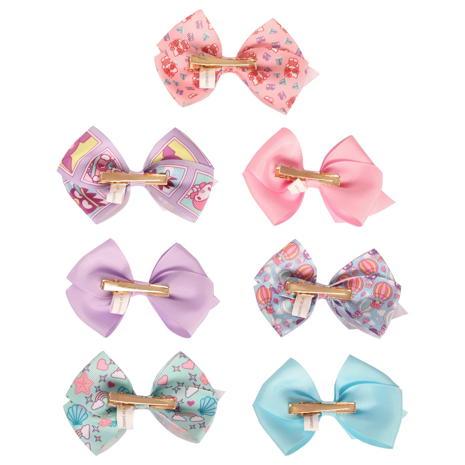 Hello Kitty and Friends Bows for Hair 7-Piece Set Official License, Sanrio Hair Accessories with Kuromi and Badtz-Maru
