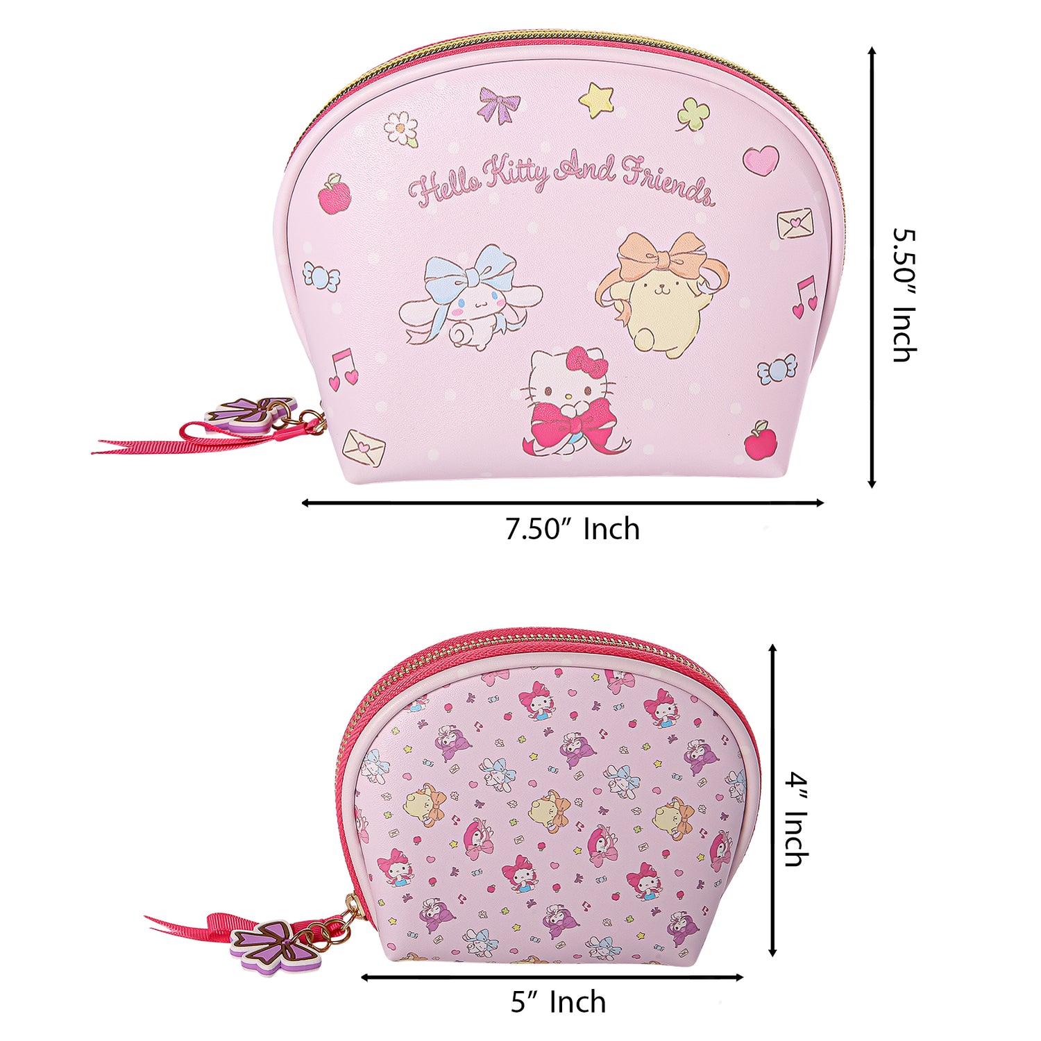 Hello Kitty and Friends Dome Makeup Bag Set Official License, Large and Small Cute Cosmetic Travel Bags, Sanrio Gifts