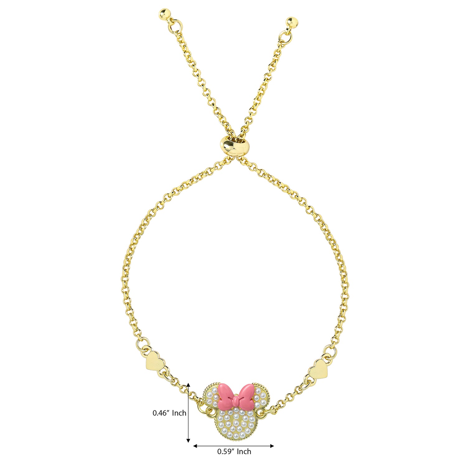 Disney Minnie Mouse Bracelet, 18k Gold Flash Plated, Adjustable Lariat
