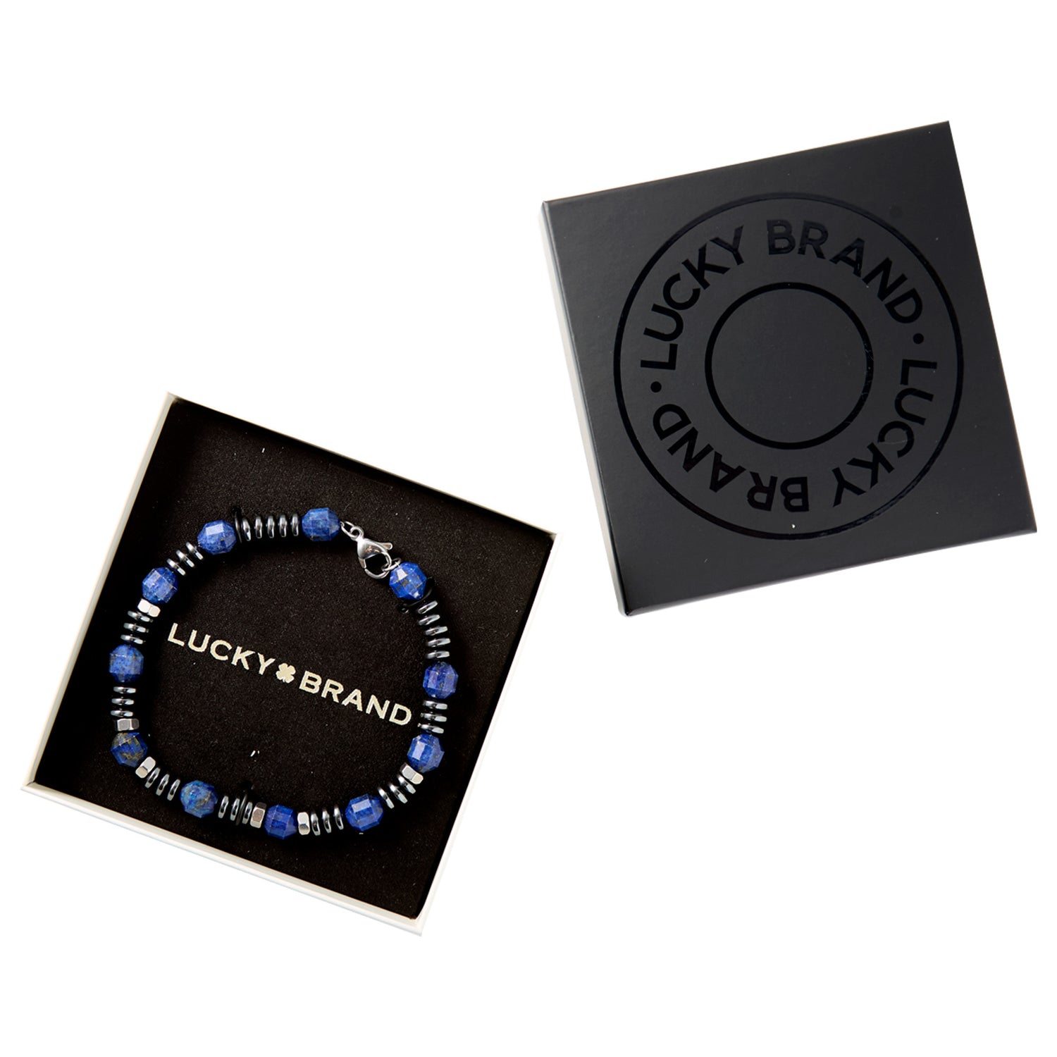Lucky Brand Blue and Black Beaded Bracelets for Men, Lapis and Hematite - 8.5''