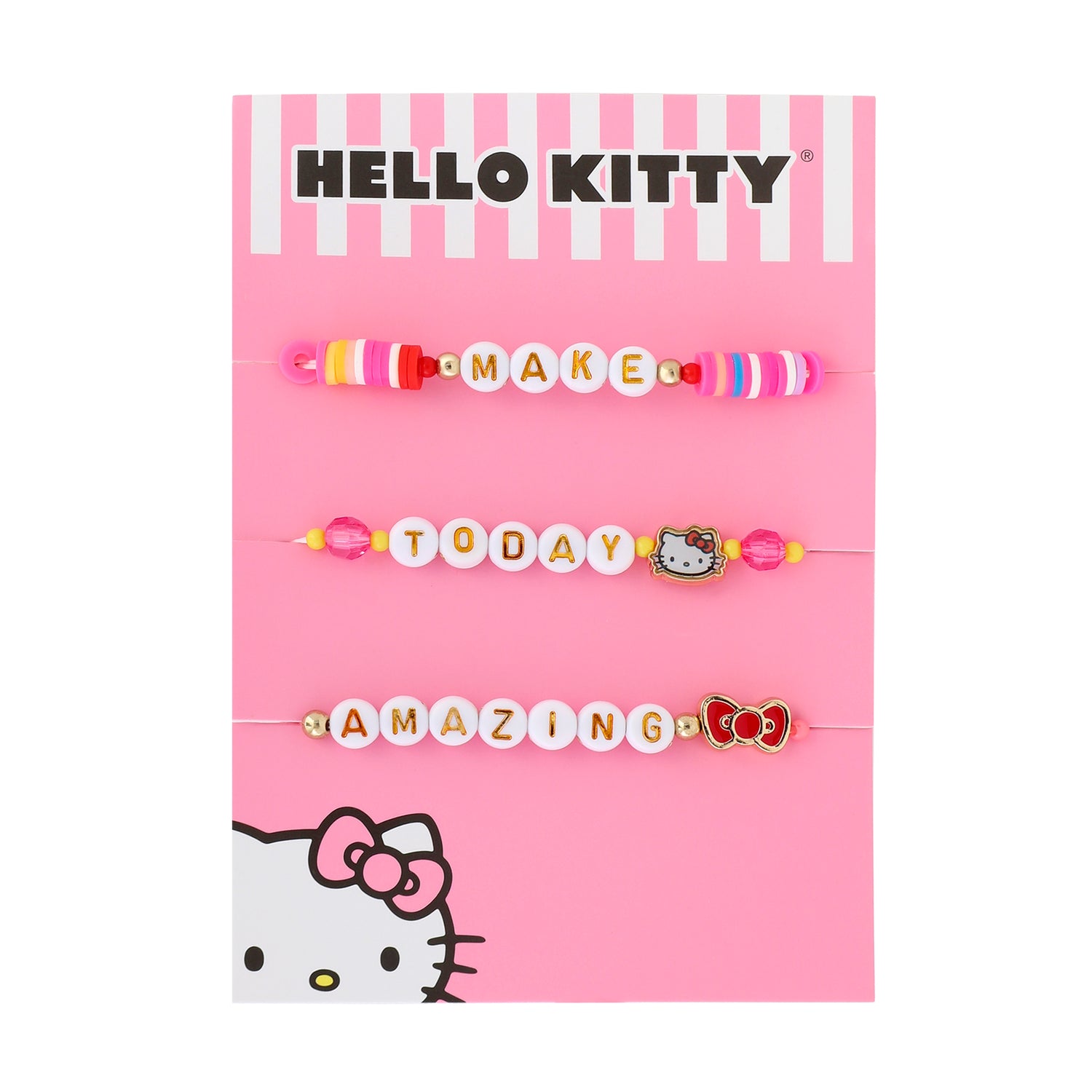 SALLY ROSE Hello Kitty Bracelet Make Today Amazing 3-Piece Set Official License, Fashion Jewelry Beaded Sanrio Bracelets Set of 3