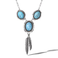 JS Jessica Simpson Turquoise & Feather Pendant Necklace in Antique Silver