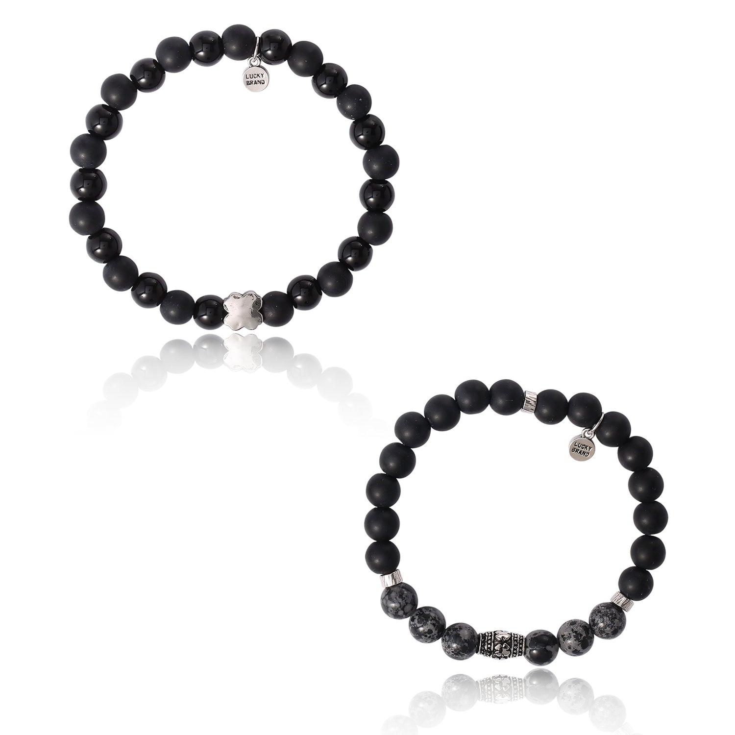 Lucky Brand Black Lava Bead Bracelets - Set of Two Natural Stone Stretch Bracelets for Men