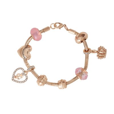 Juicy Couture Multi‑Charm Beaded Chain Bracelet, Gold‑Tone with Pink Accents