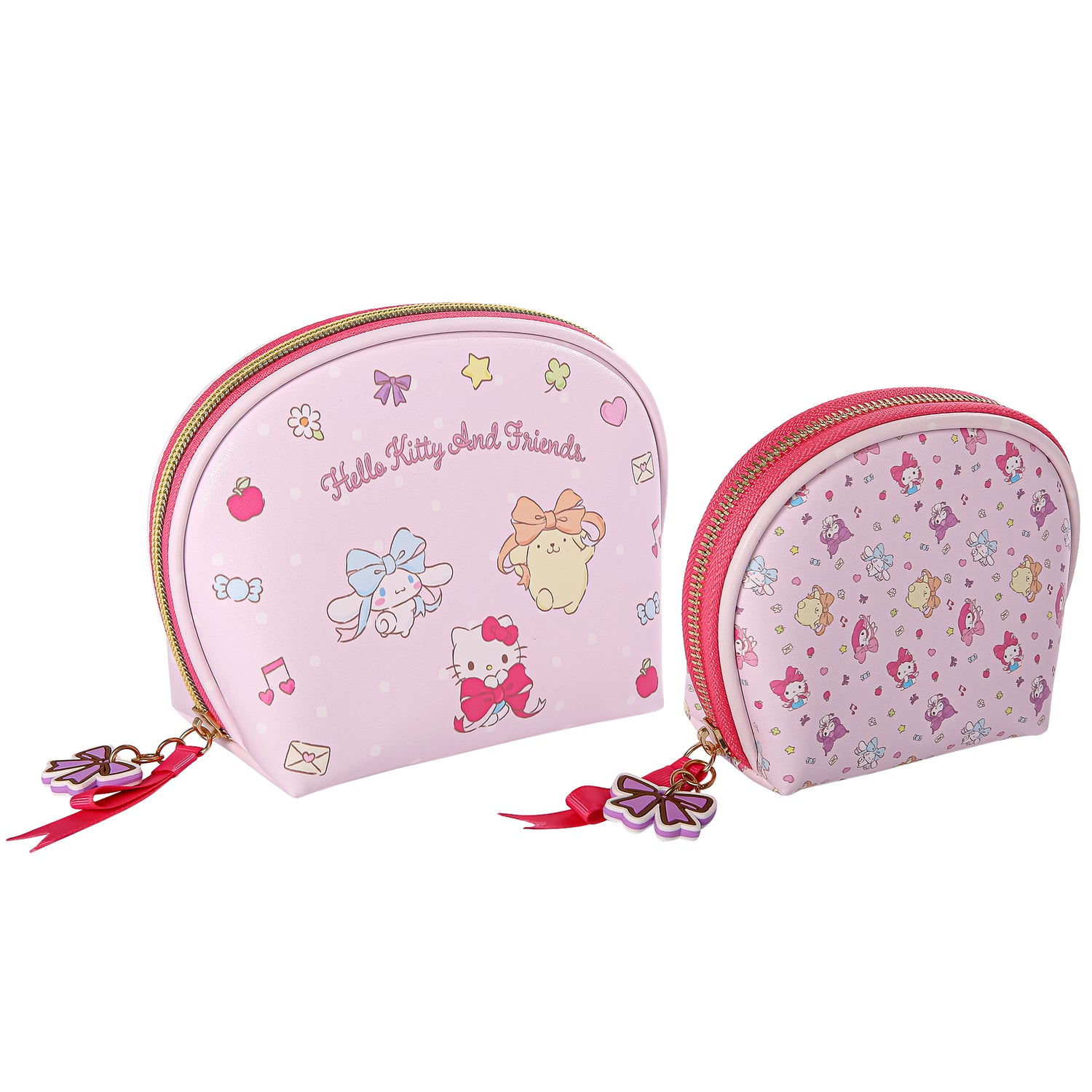 Hello Kitty and Friends Dome Makeup Bag Set Official License, Large and Small Cute Cosmetic Travel Bags, Sanrio Gifts