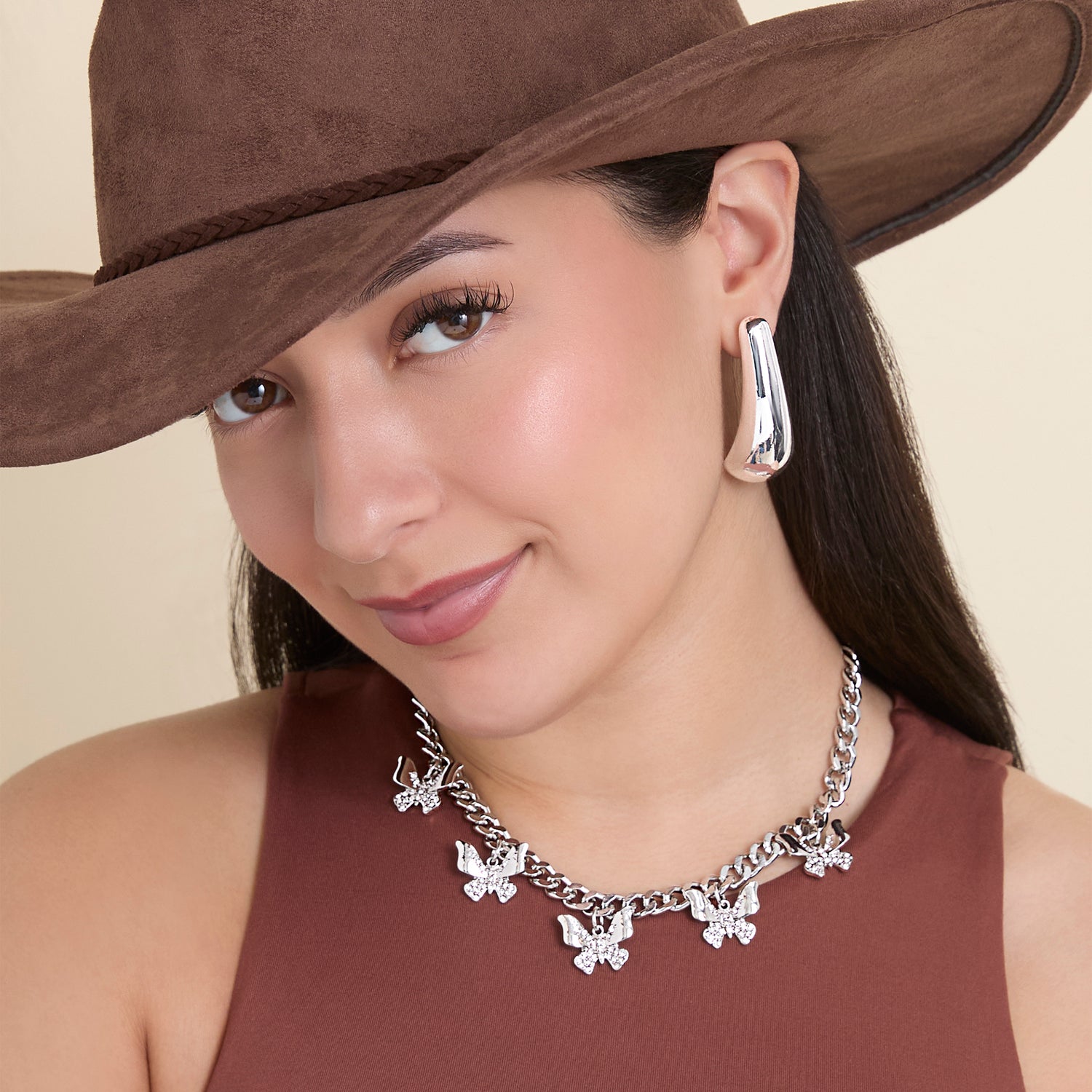 JS Jessica Simpson Silver-Tone Butterfly Charm Curb Chain Necklace