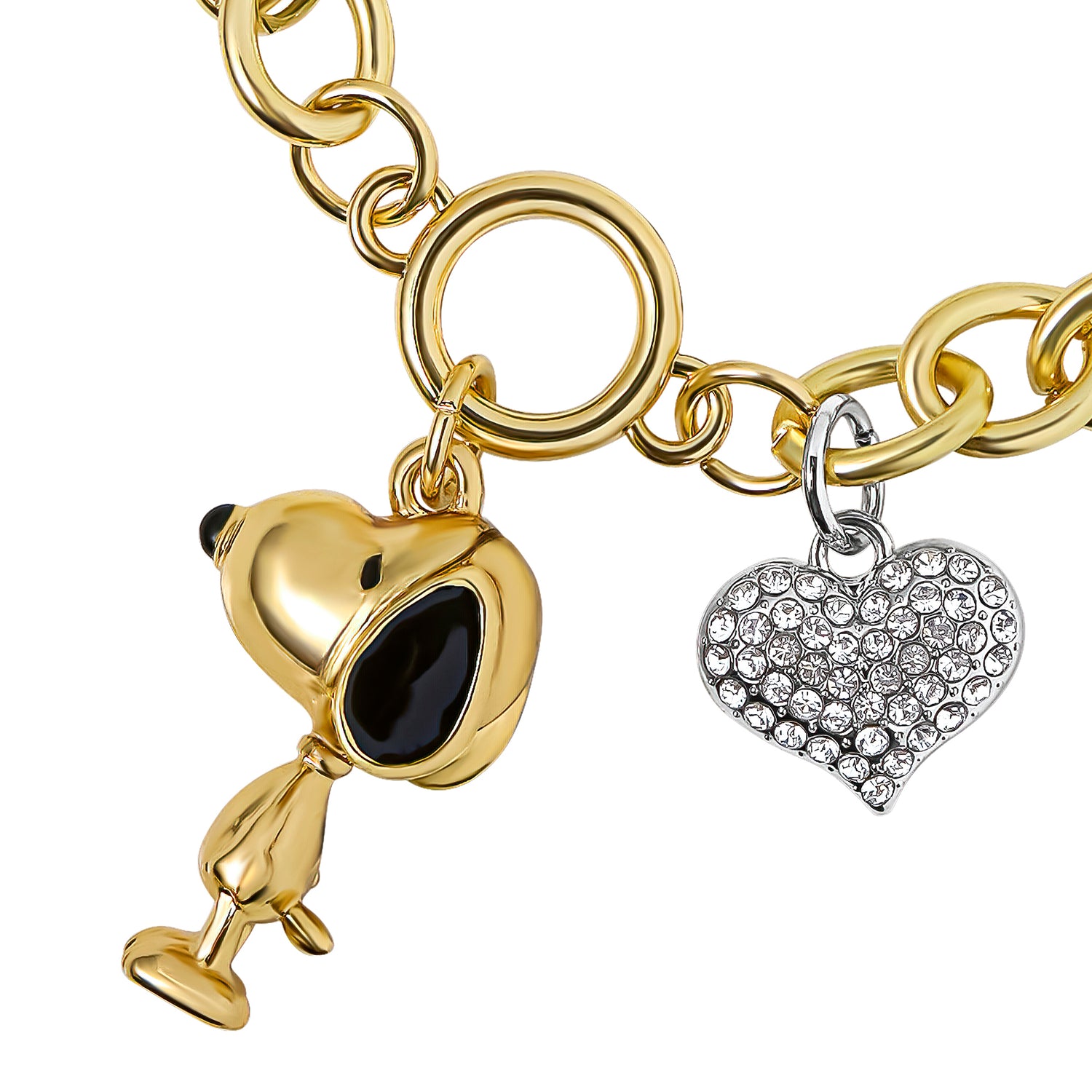 Peanuts Snoopy Charm Bracelet for Women Official License, Clear Crystals