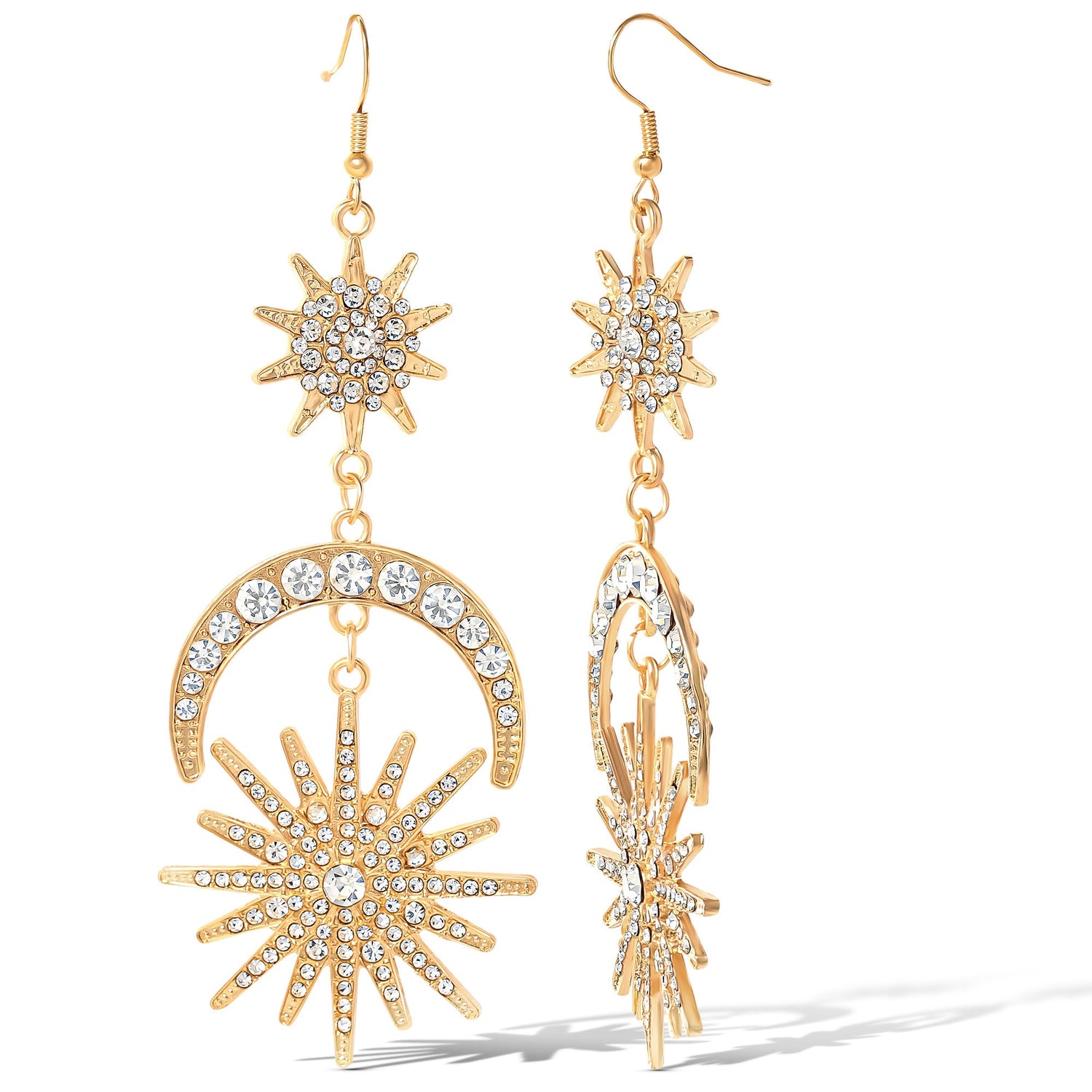 Jessica Simpson Sun Moon and Star Drop Earrings for Women - Gold-Tone Statement Earrings with Crystal Embellishments