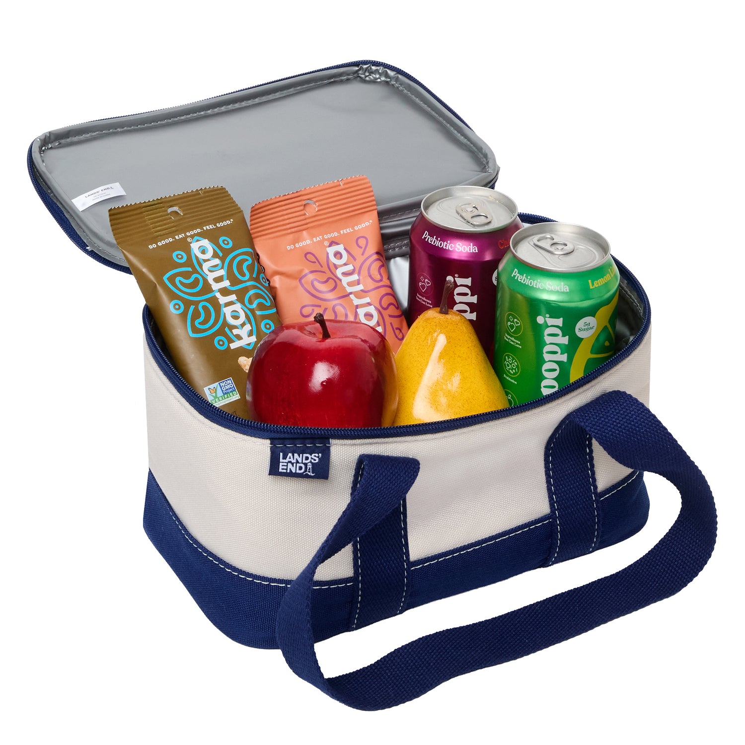 Lands' End Rectangular Small Cooler Bag Insulated 1.5 Gal, Canvas Soft Cooler with Tote Handles and Zip Closure (Navy) - Navy