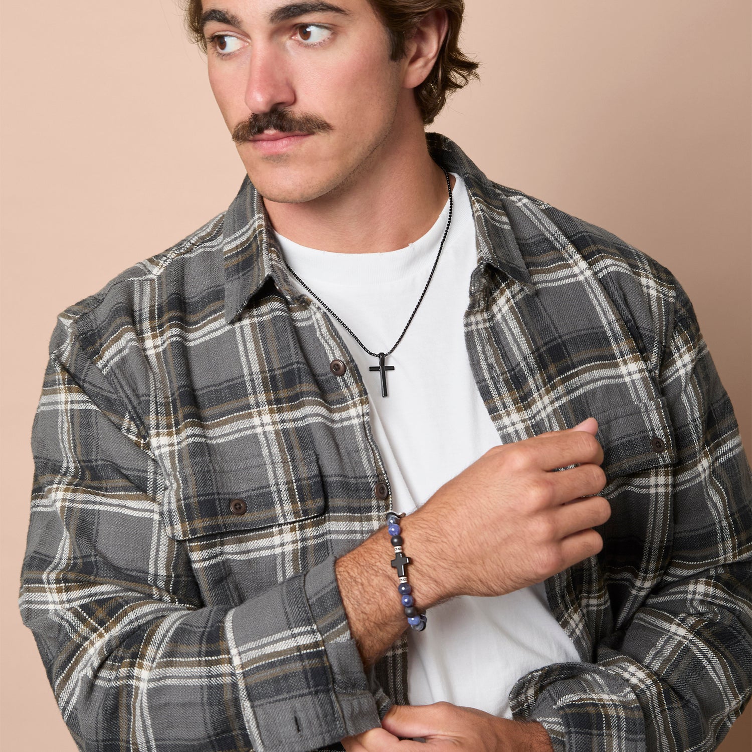 Lucky Brand Sodalite Bead Stretch Bracelets with Cross Accents - Black