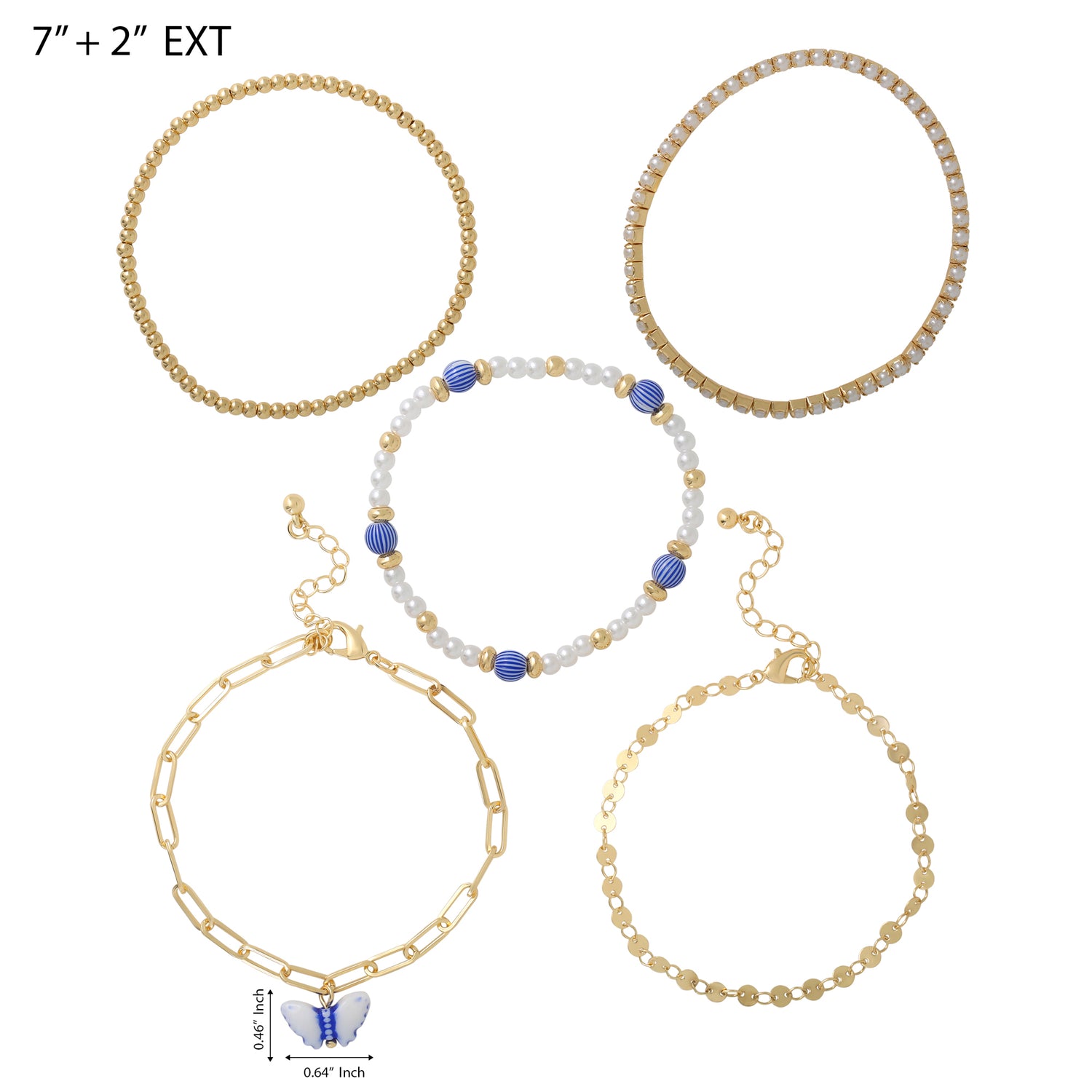 Celebrity Pink Gold-Tone Chain and Stretch Bracelets for Women 5-Piece Set