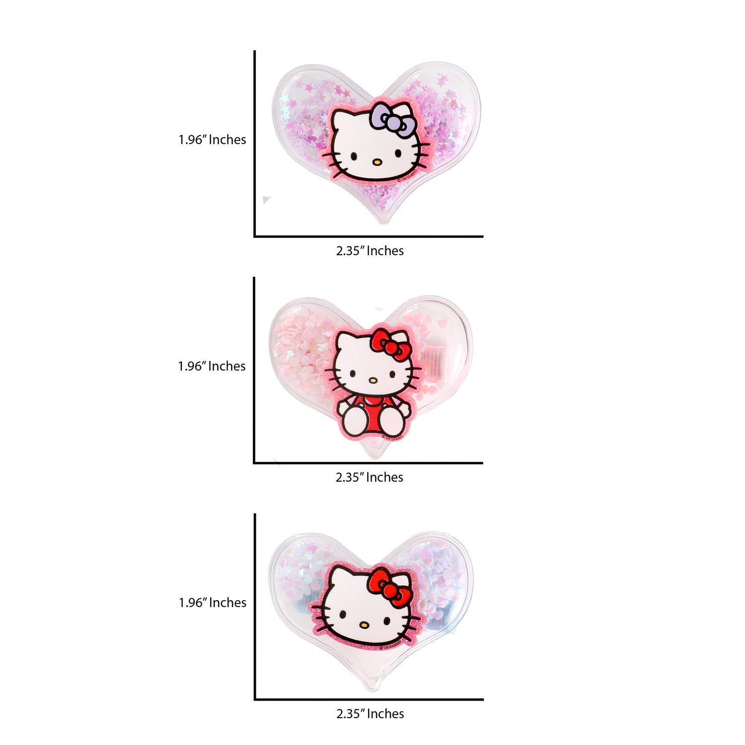 Hello Kitty Heart Hair Clip 6-Piece Set Official License, Snap Back Shaker Hair Clips, Sanrio Accessories