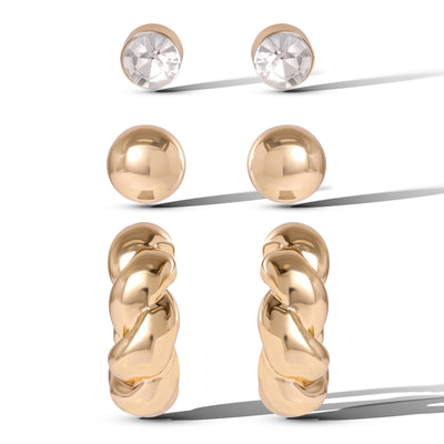 Jessica Simpson Rhinestone Hoop & Stud Earring Set of 3