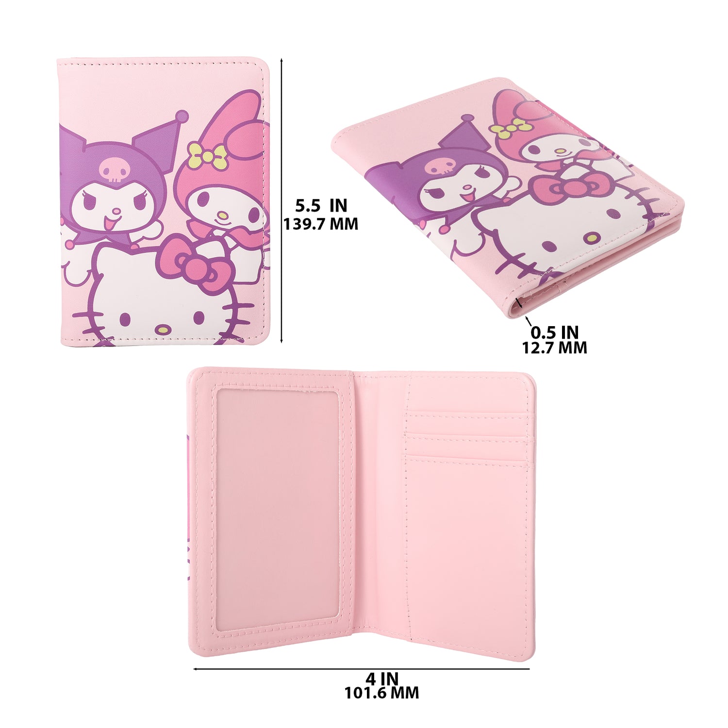 Hello Kitty and Friends Pink Passport Holder for Travel Official License, Sanrio Passport Cover for Women