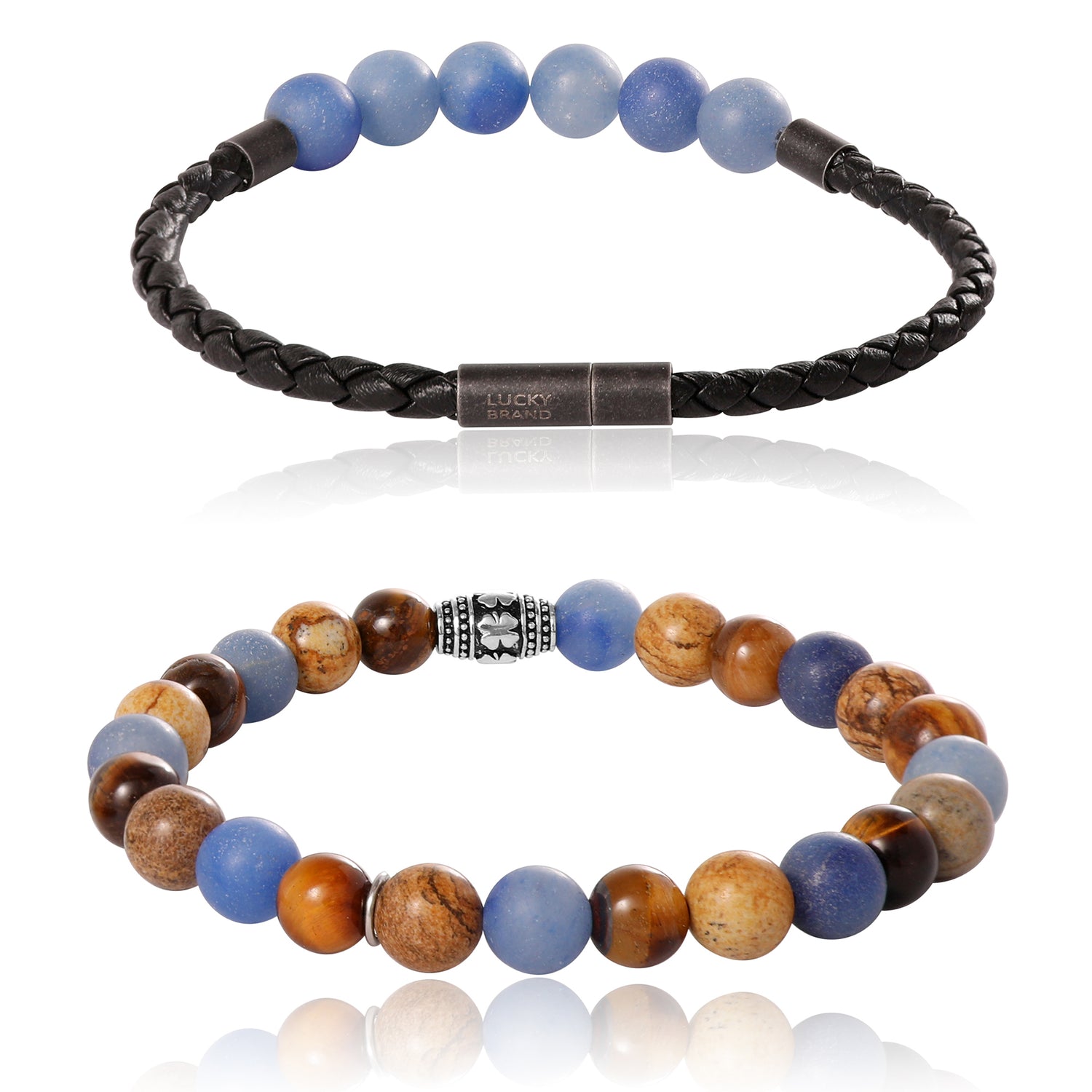 Lucky Brand Sodalite, Picture Jasper, Tiger's Eye Stretch Bead & Magnetic Cord Bracelet Set - 2 Piece