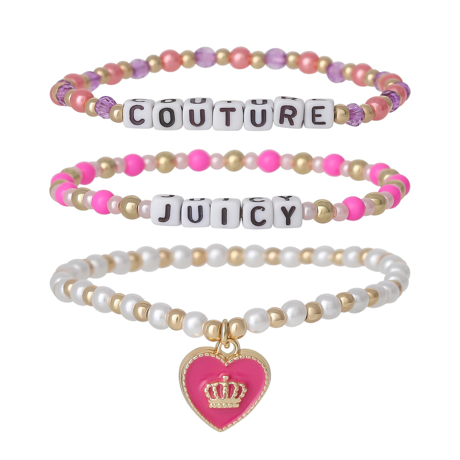 Juicy Couture Kids Choose Juicy Heart Charm 3 Piece Beaded Jewelry