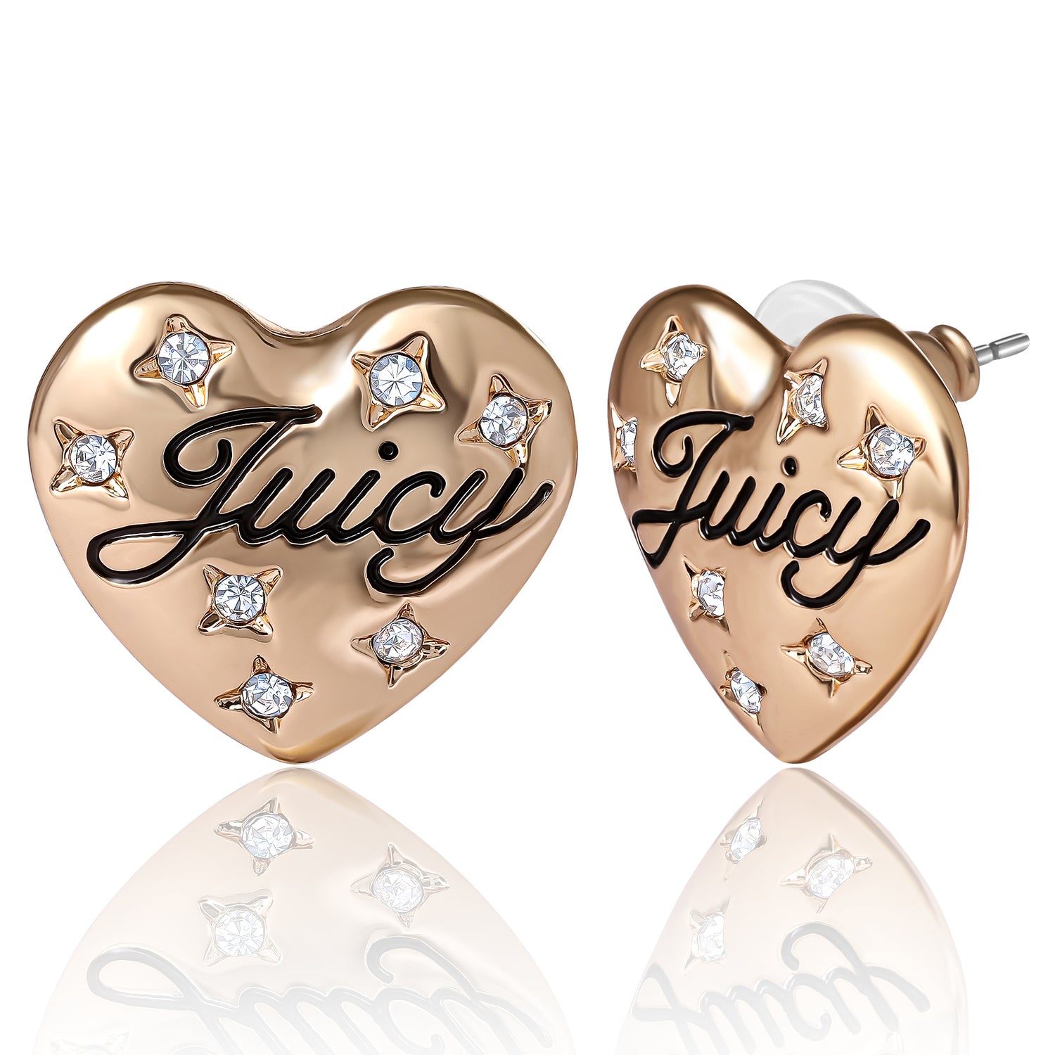 Juicy Couture Script Logo Constellation Heart Stud Earrings for Women with Clear Stones