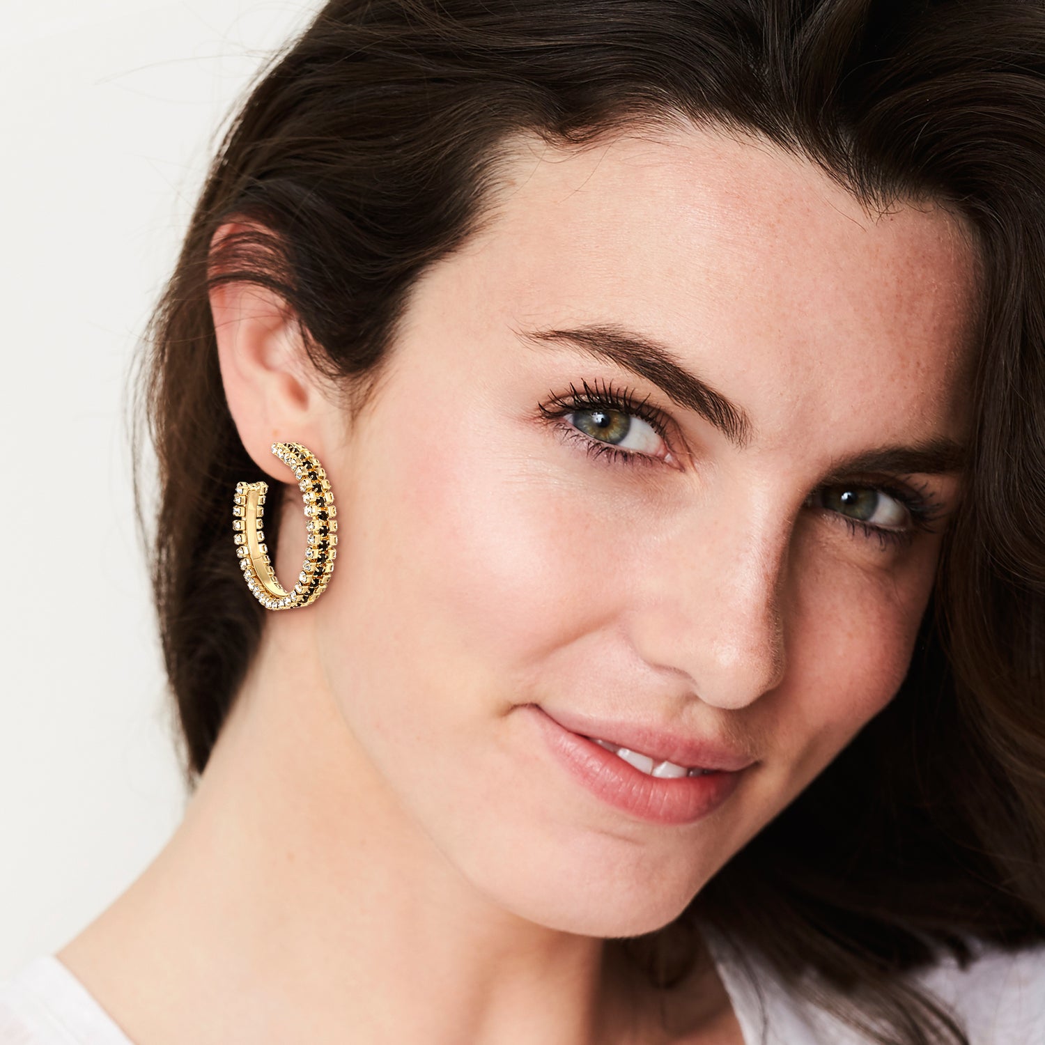 Jessica Simpson Black and White Crystal Hoop Earrings for Women - Gold-Tone Statement Earrings
