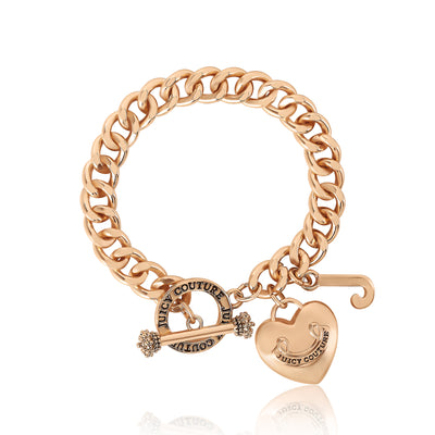 Juicy Couture 7.5" PUFFY HEART TOGGLE CHARM BRACELET -IMITATION YG PLT