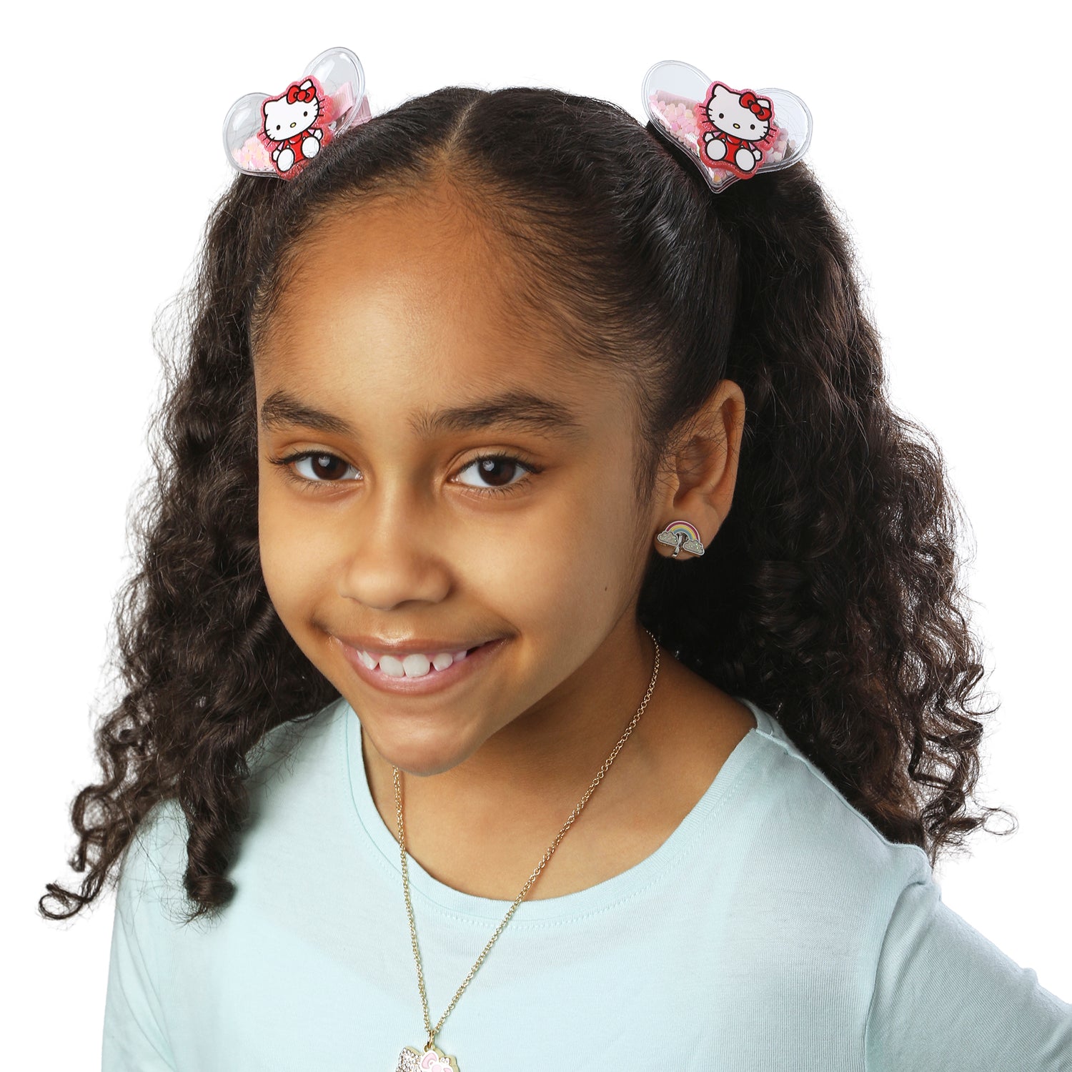 Hello Kitty Heart Hair Clip 6-Piece Set Official License, Snap Back Shaker Hair Clips, Sanrio Accessories