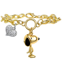 Peanuts Snoopy Charm Bracelet for Women Official License, Clear Crystals