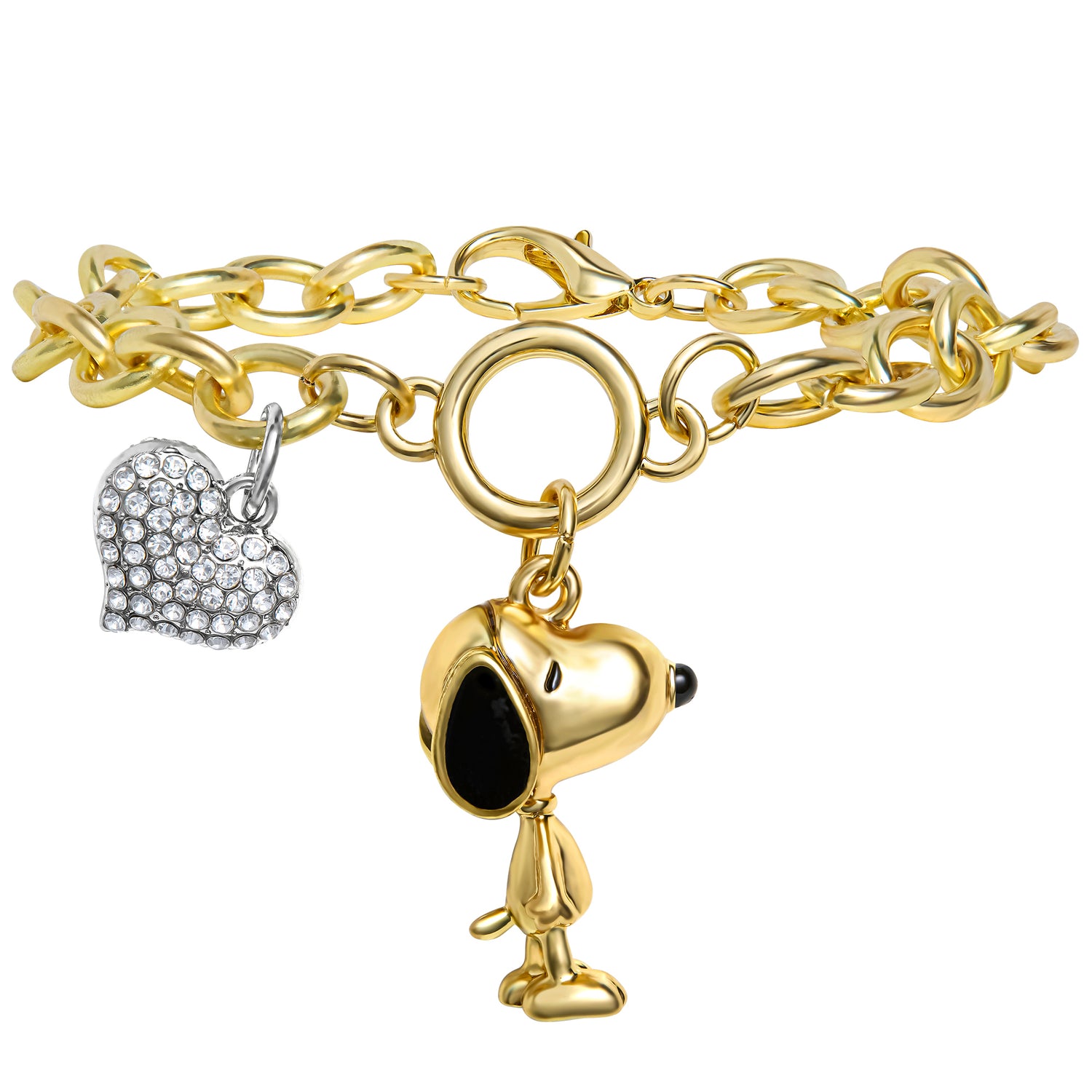 Peanuts Snoopy Charm Bracelet for Women Official License, Clear Crystals