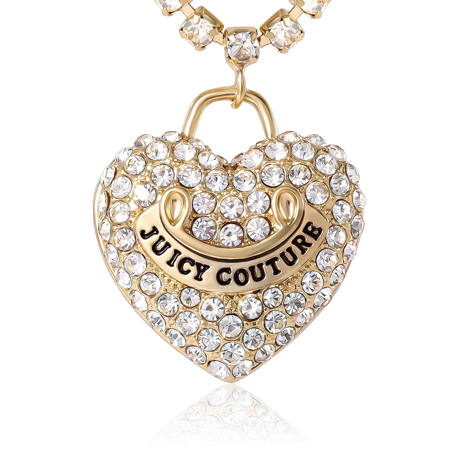 Juicy Couture Pavé Heart Cyrstal Chain Pendant Necklace