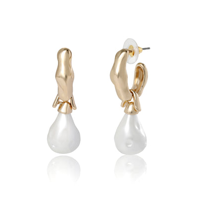 BCBG Pearl Hoop Post Drop Earrings