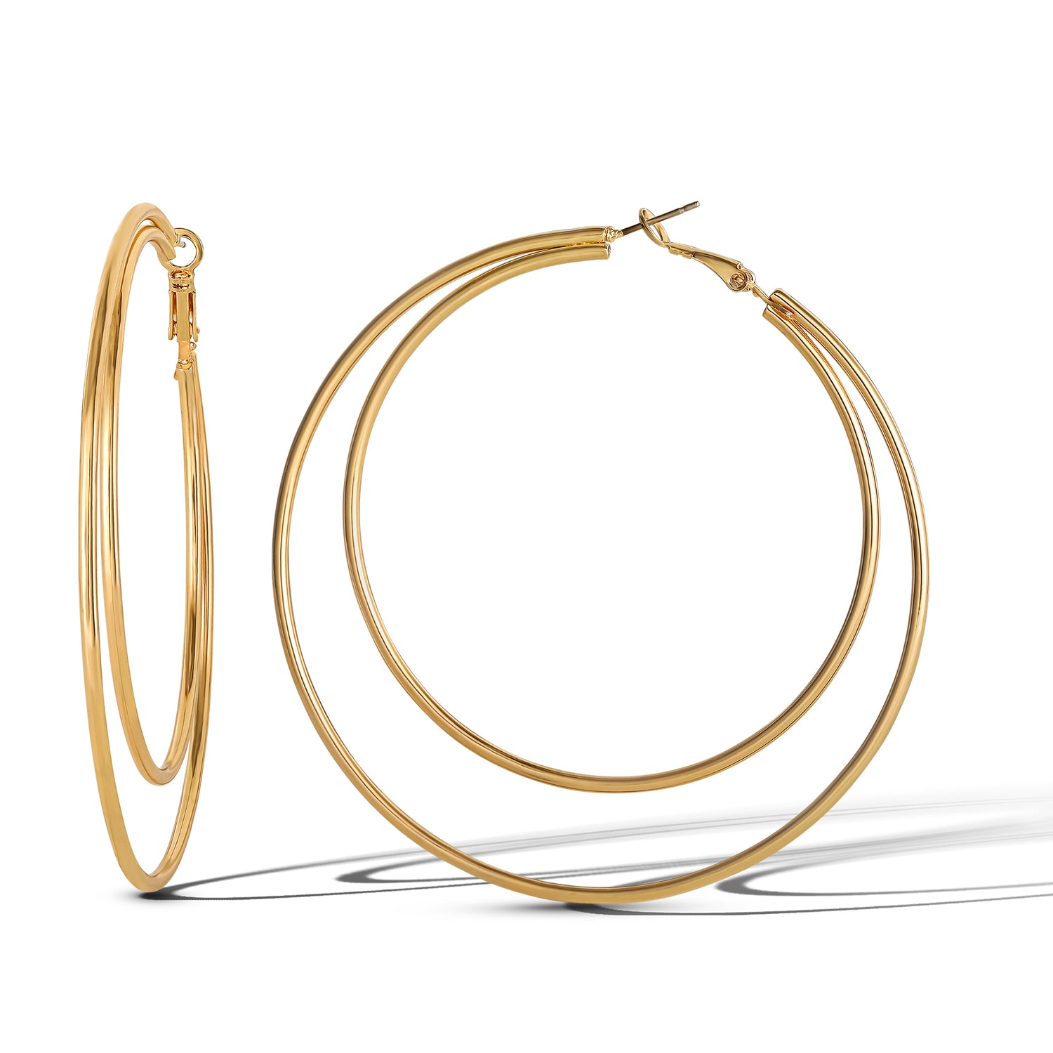 Jessica Simpson Double Layer Gold-Tone Hoop Earrings – Stylish Multi-Hoop Design for a Bold Look