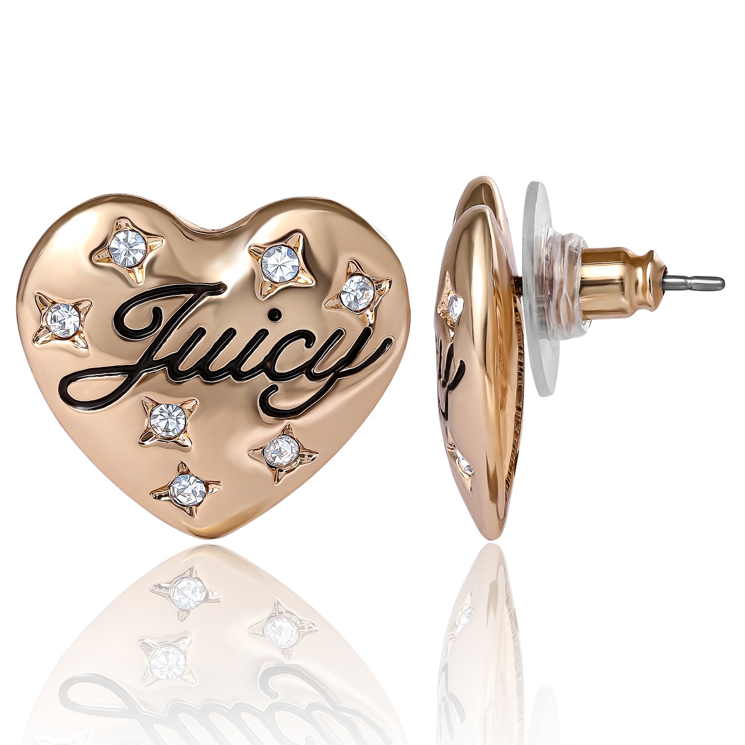 Juicy Couture Script Logo Constellation Heart Stud Earrings for Women with Clear Stones
