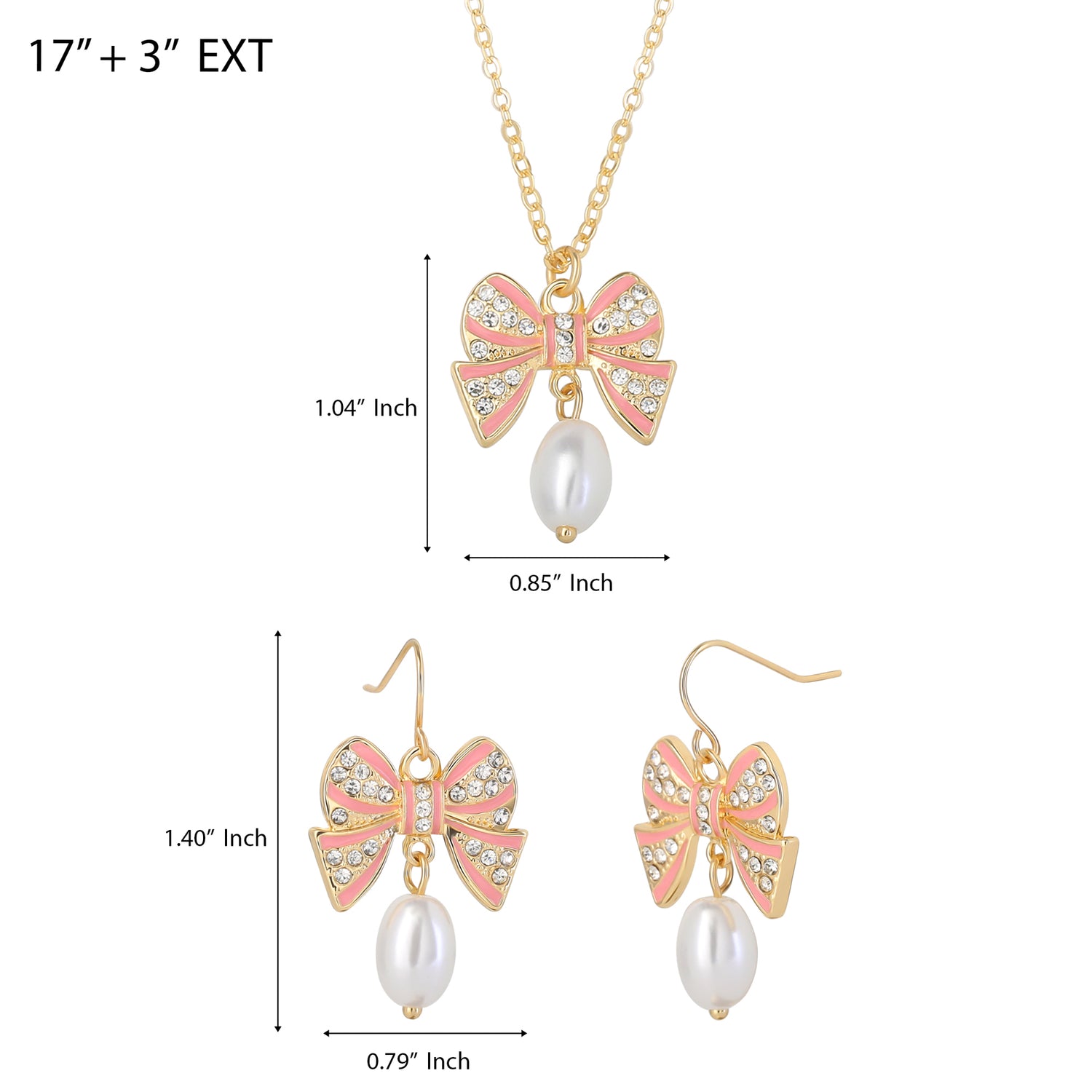Celebrity Pink Pearl and Bow Jewelry Set with Necklace and Drop Earrings