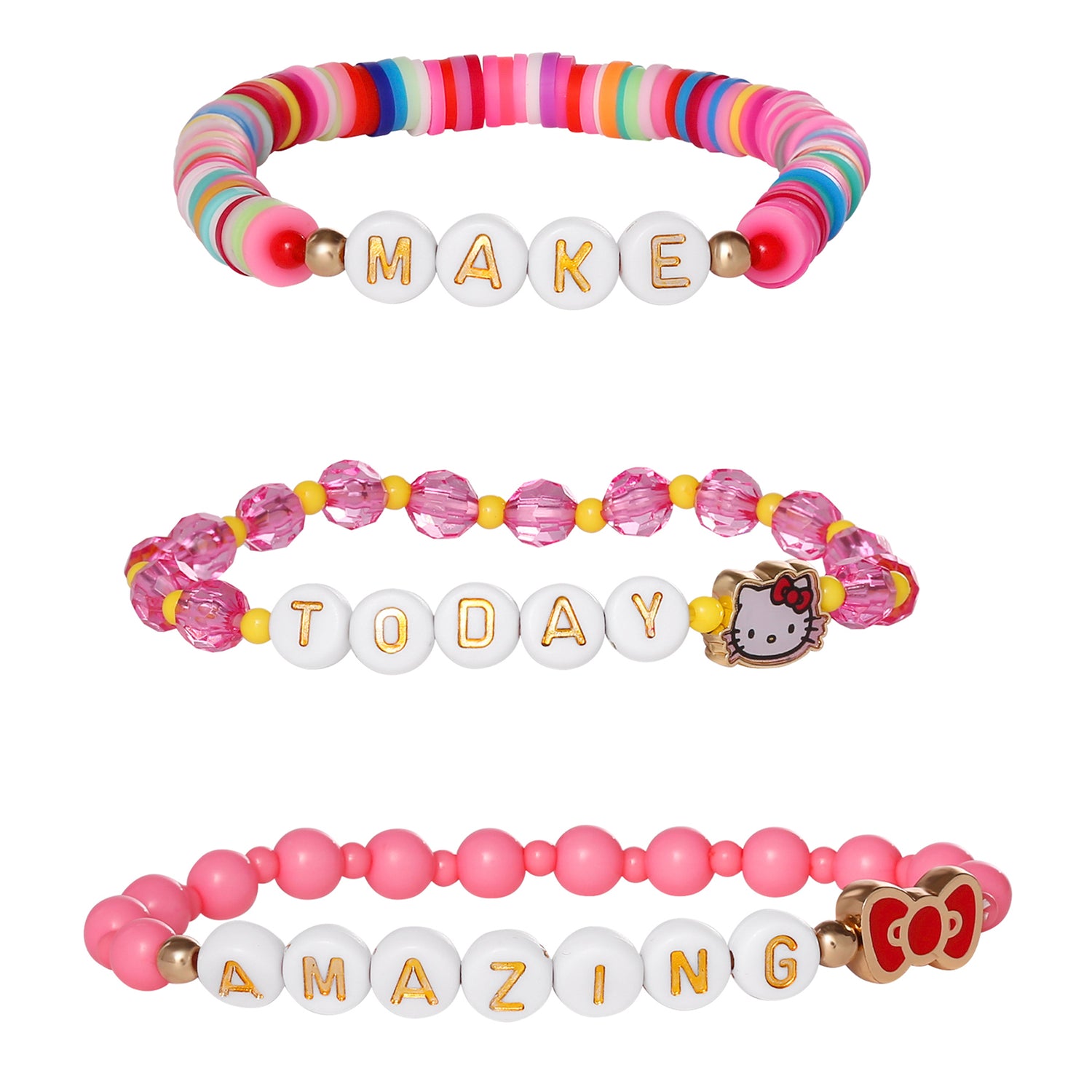 SALLY ROSE Hello Kitty Bracelet Make Today Amazing 3-Piece Set Official License, Fashion Jewelry Beaded Sanrio Bracelets Set of 3