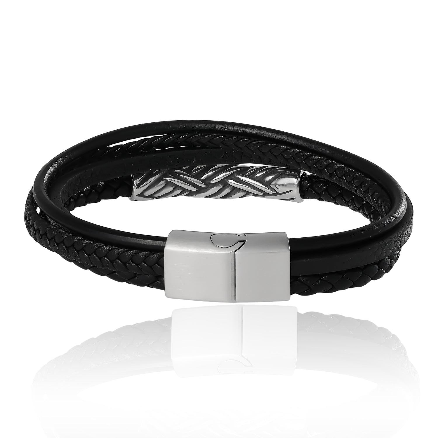 Lucky Brand Men’s Multi‑Row 8'' Bracelet with Braided Barrel, Black