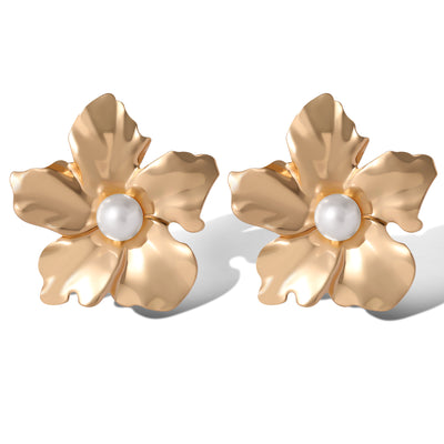 Jessica Simpson Statement Flower Earrings with Pearl Center in Gold-Tone