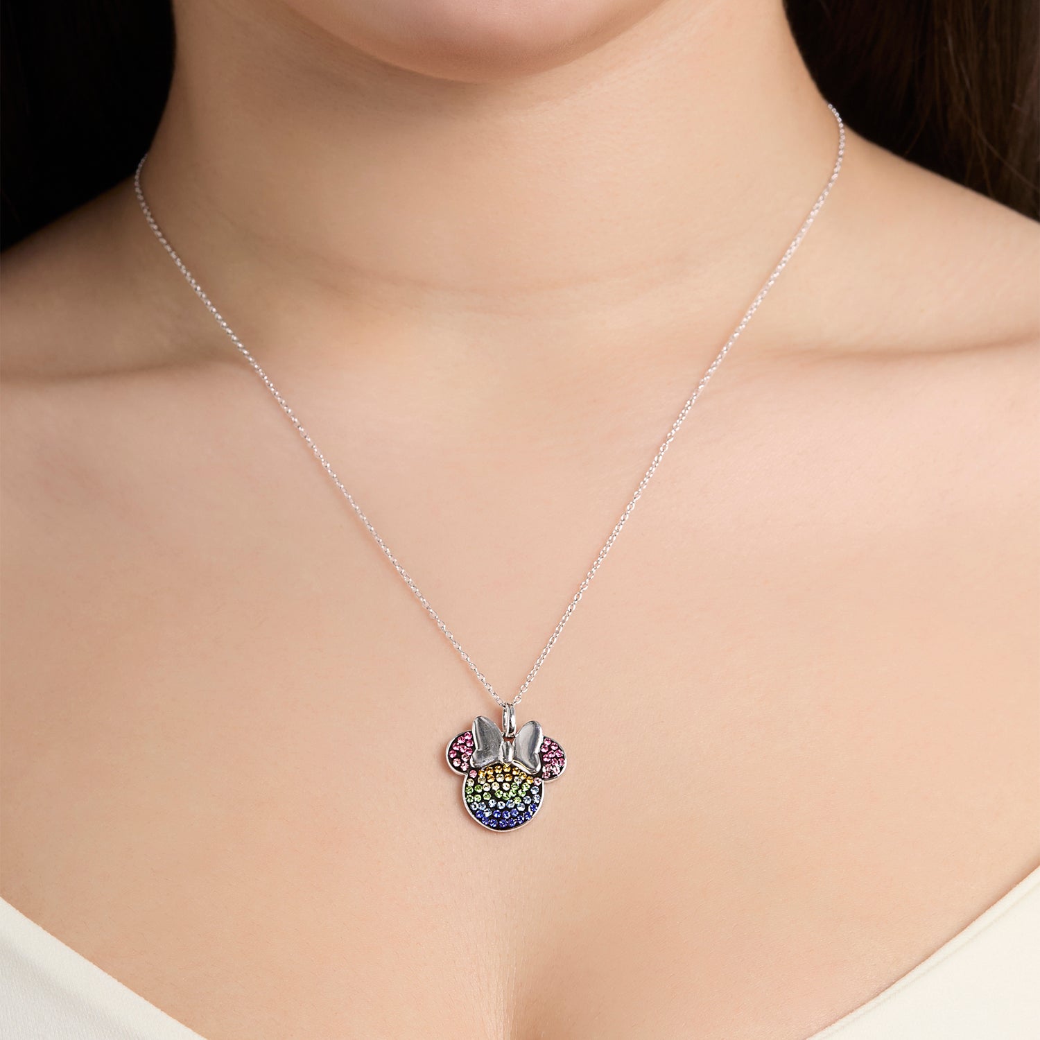 Disney Minnie Mouse Rainbow Crystal Pendant Necklace