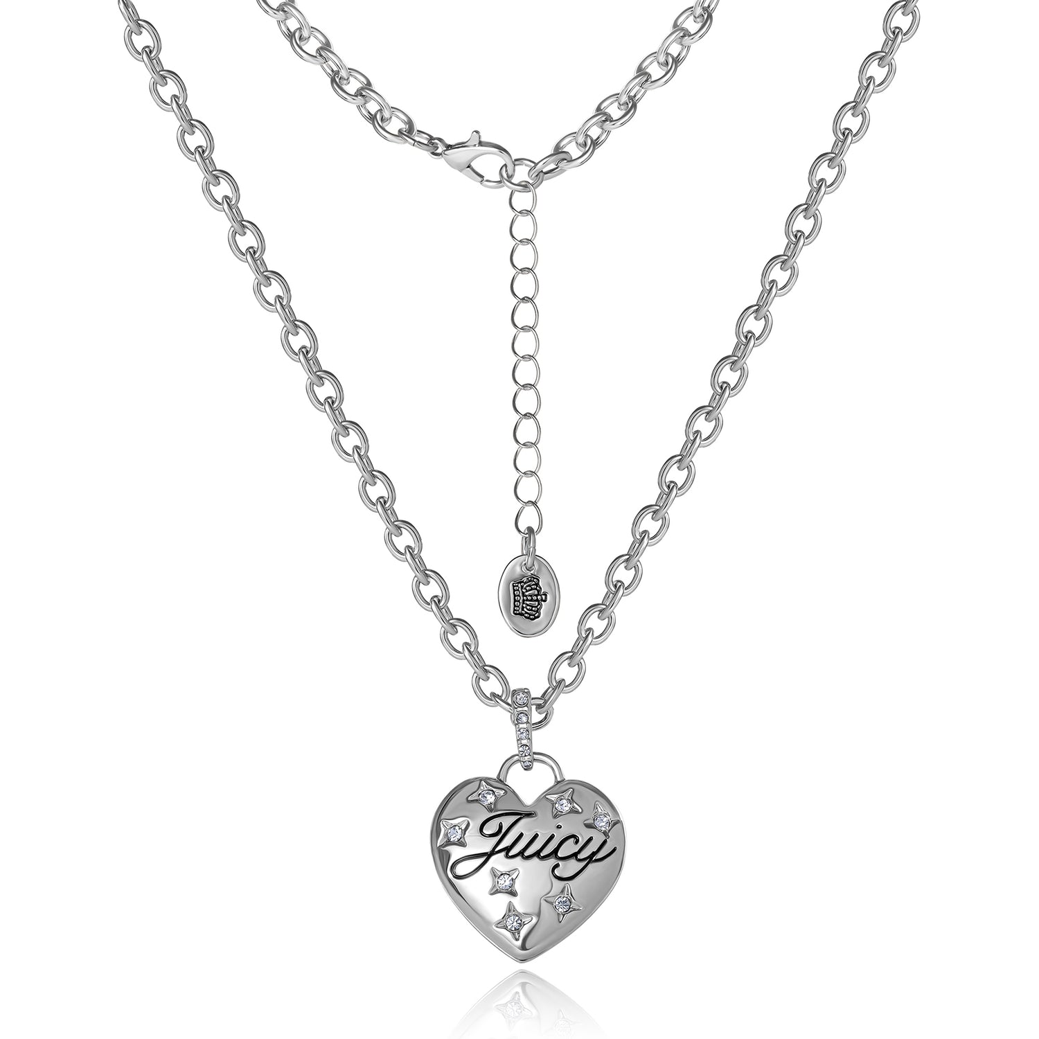 Juicy Couture 18"+2" CLEAR STONES PUFFY CONSTELLATION HEART NECKLACE -IMITATION RH PLT