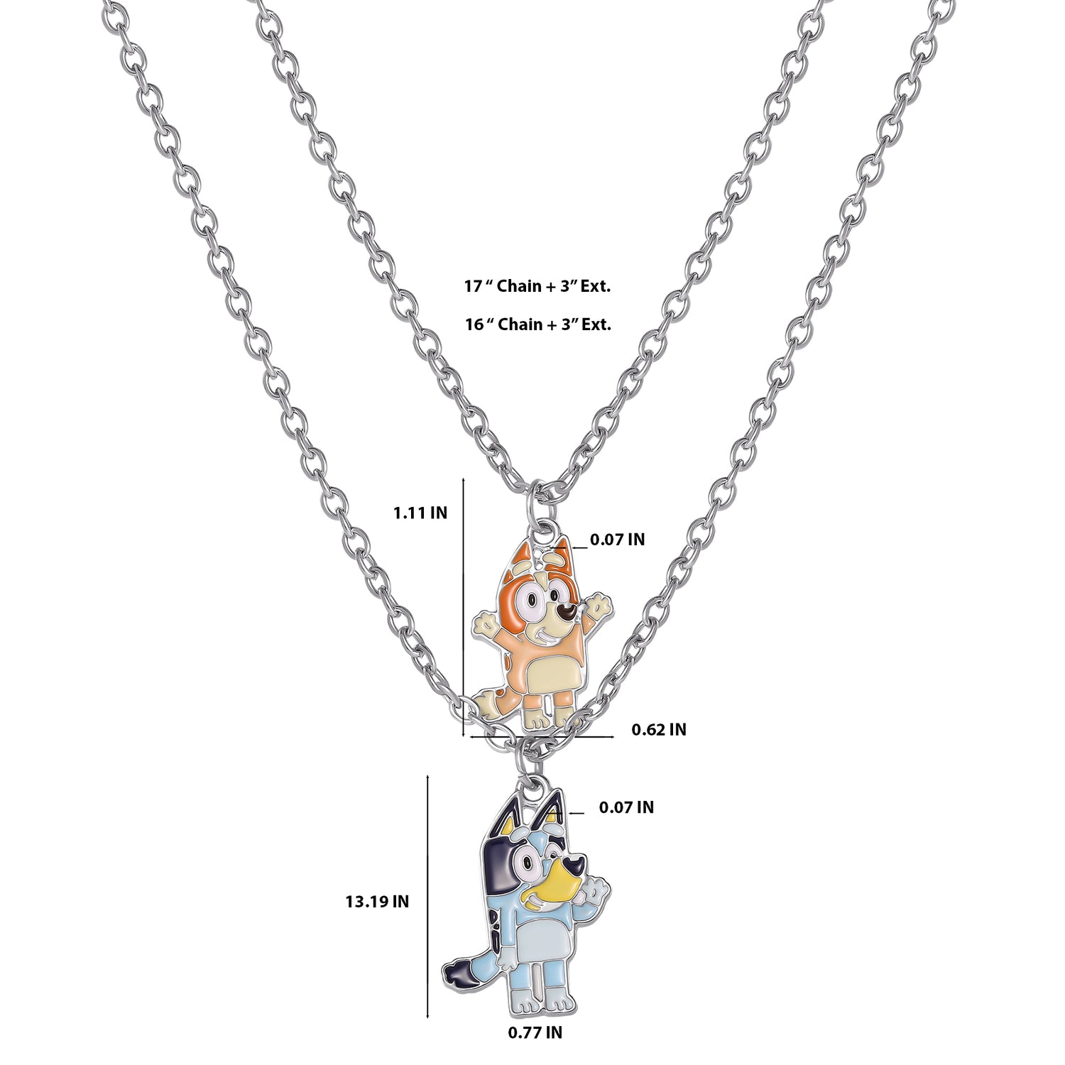 Bluey & Bingo Layered Pendant Necklace - Silver Tone - Character Jewelry