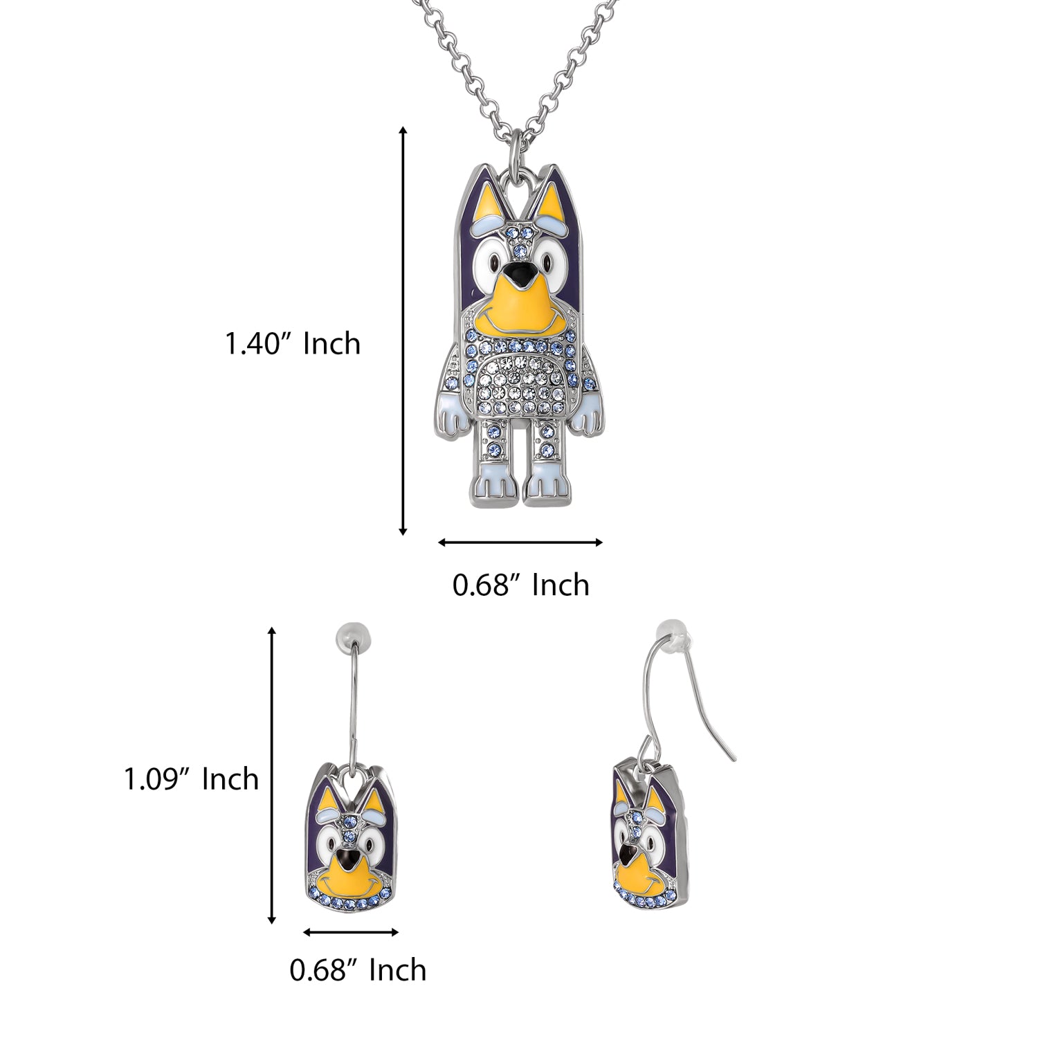 Bluey Pendant Necklace & Fish Hook Earrings Set, Official License