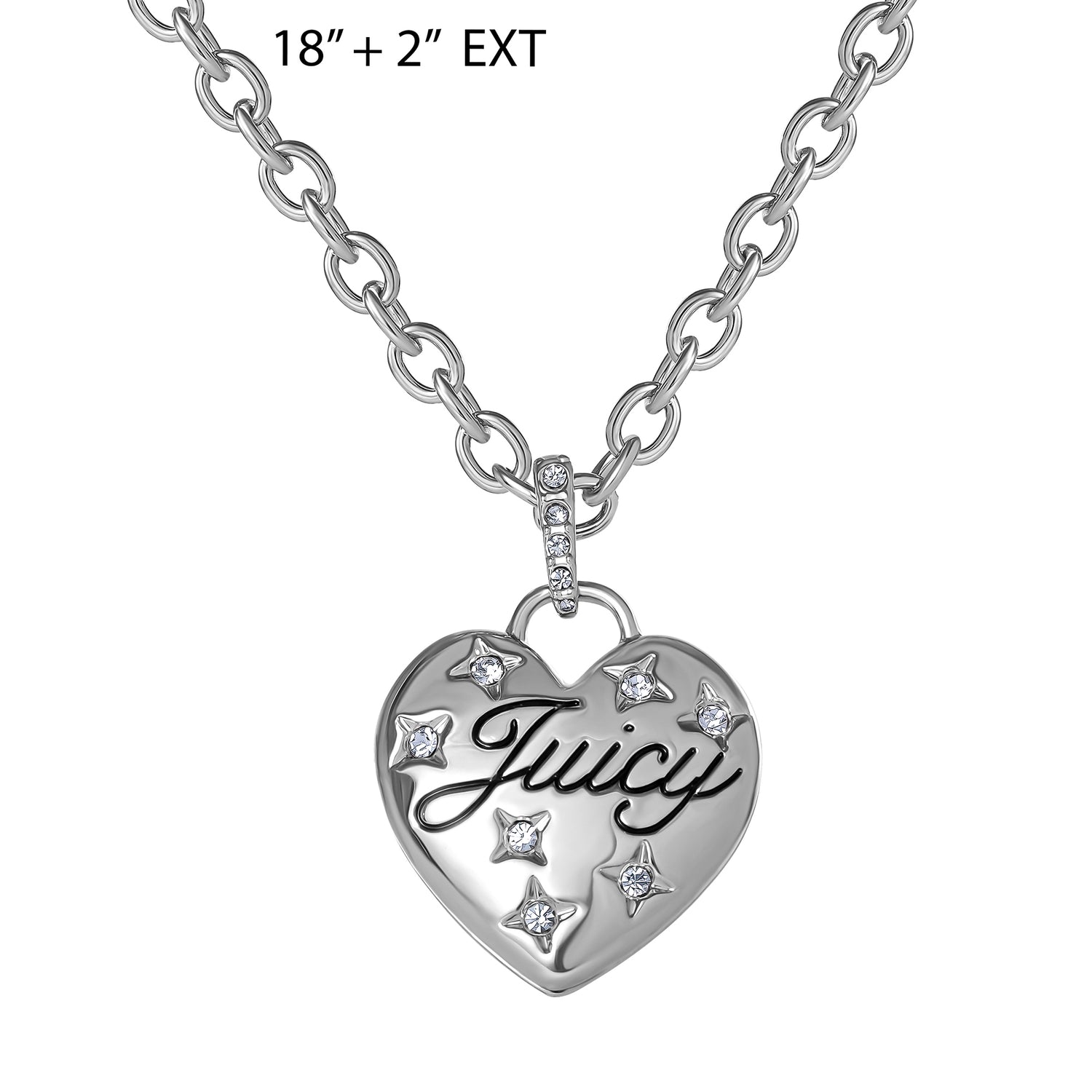 Juicy Couture 18"+2" CLEAR STONES PUFFY CONSTELLATION HEART NECKLACE -IMITATION RH PLT