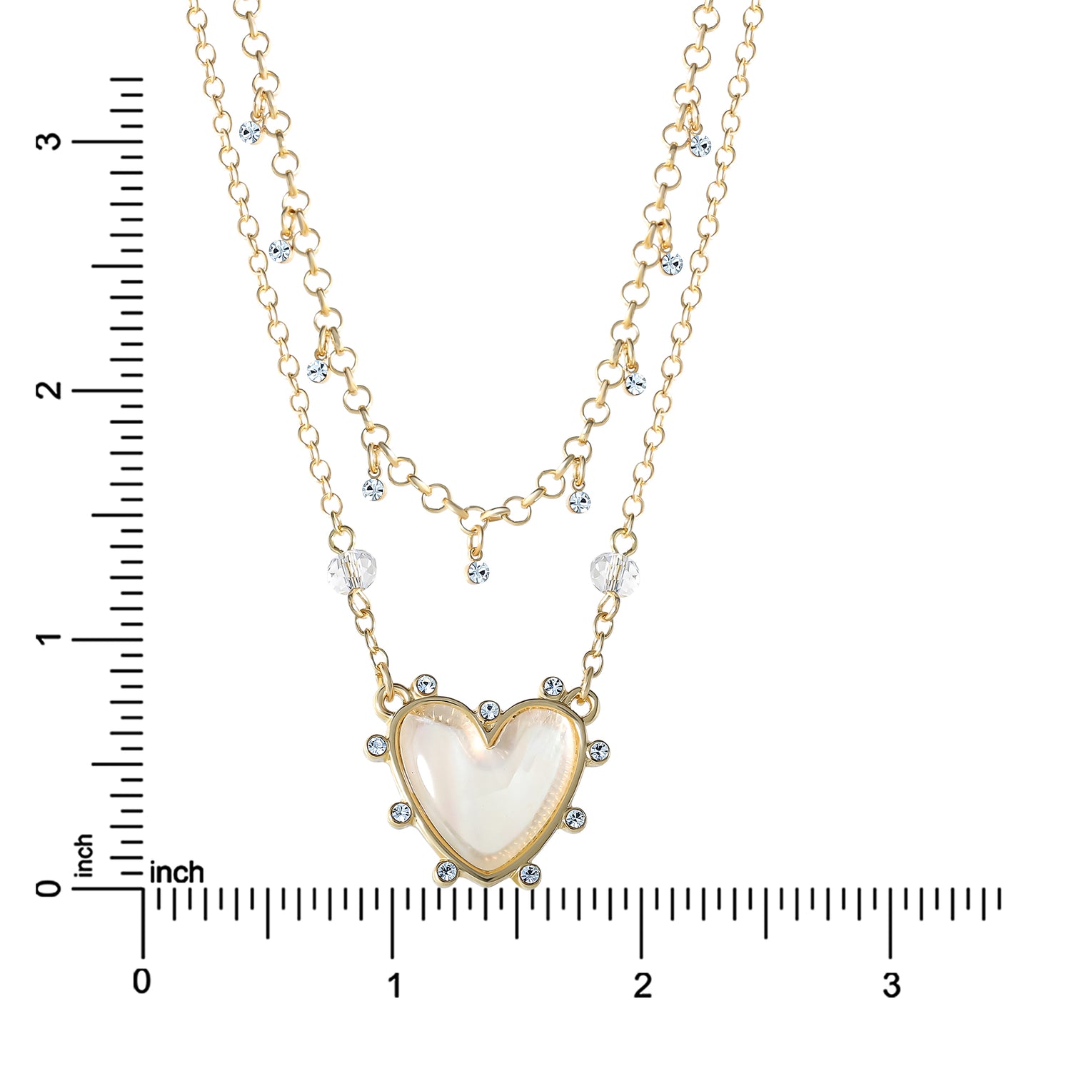 Jessica Simpson Womens Layered Heart Necklace 18" + 2" - Gold-Tone Double Strand Necklace with Heart Pendant
