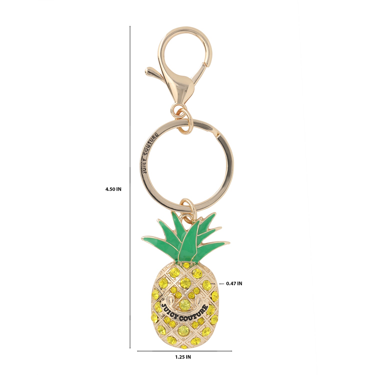 Juicy Couture Crystal Pineapple Keychain, Gold‑Tone with Green Enamel Leaves