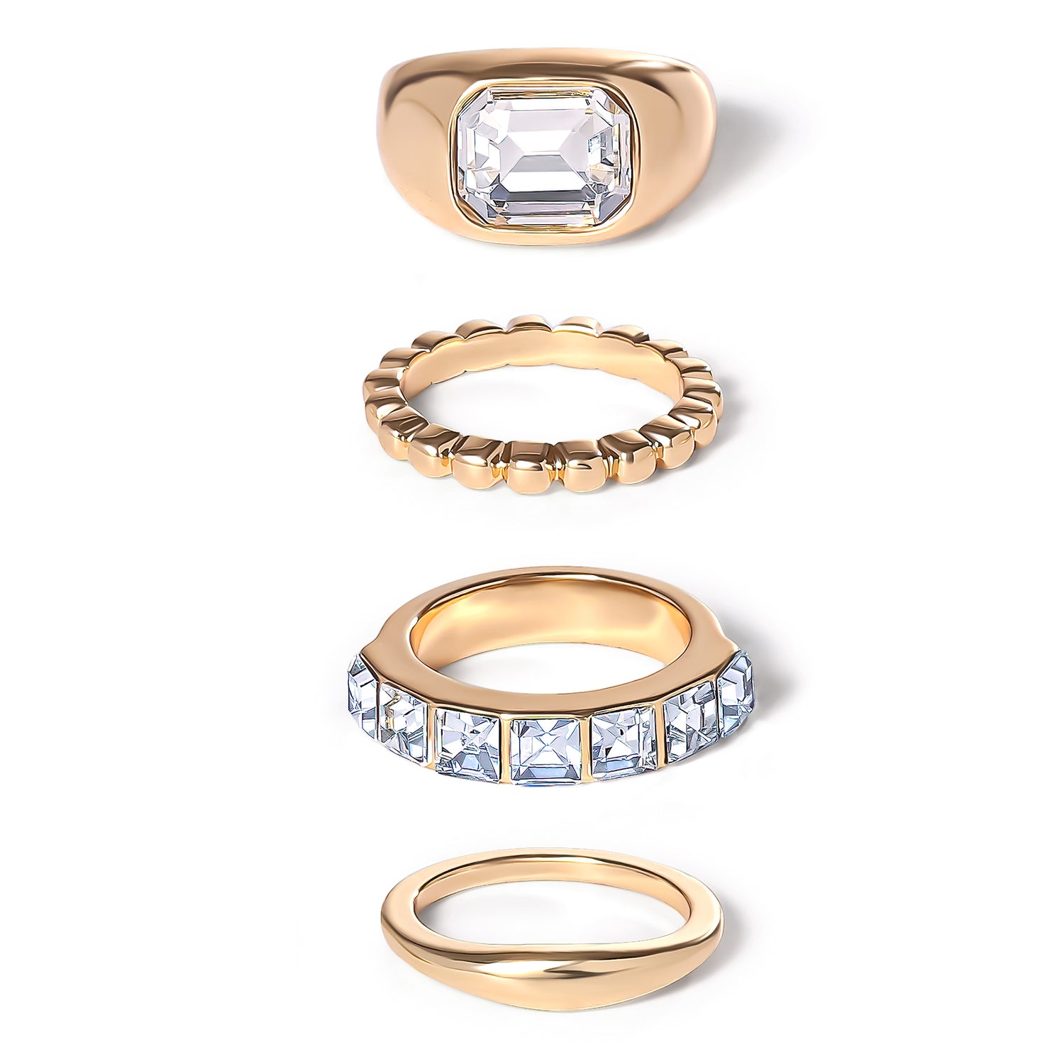 Jessica Simpson 4-Piece Textured Gold-Tone Ring Set
