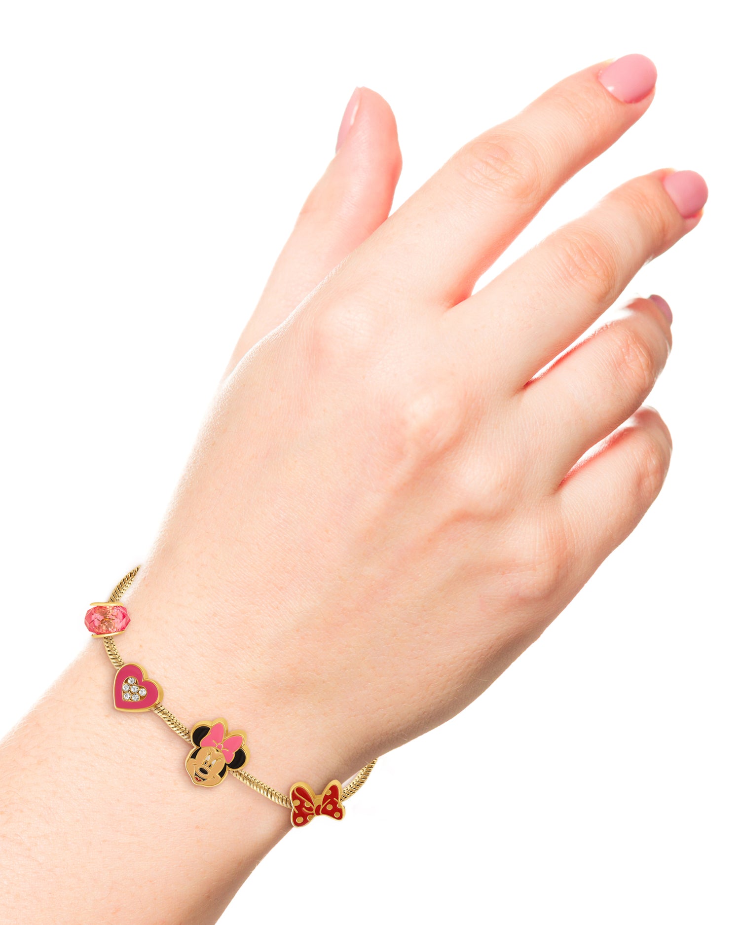 Minnie Mouse Bracelet for Women, 7" Gold-Tone Disney Charm Bracelet with 6 Unique Charms Official License