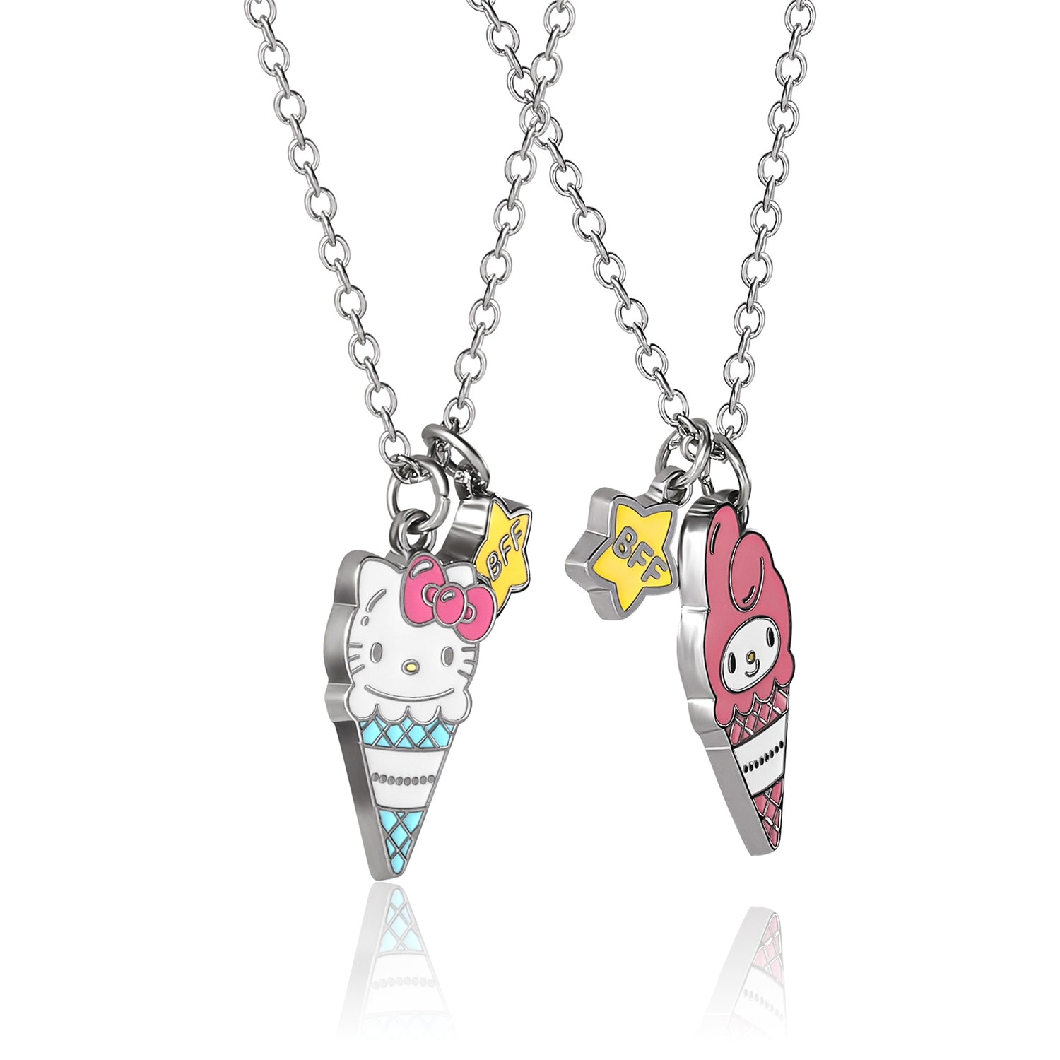 My Melody and Hello Kitty BFF Necklace for 2 Official License, Fashion Jewelry Best Friend Necklace Set, Sanrio Gifts