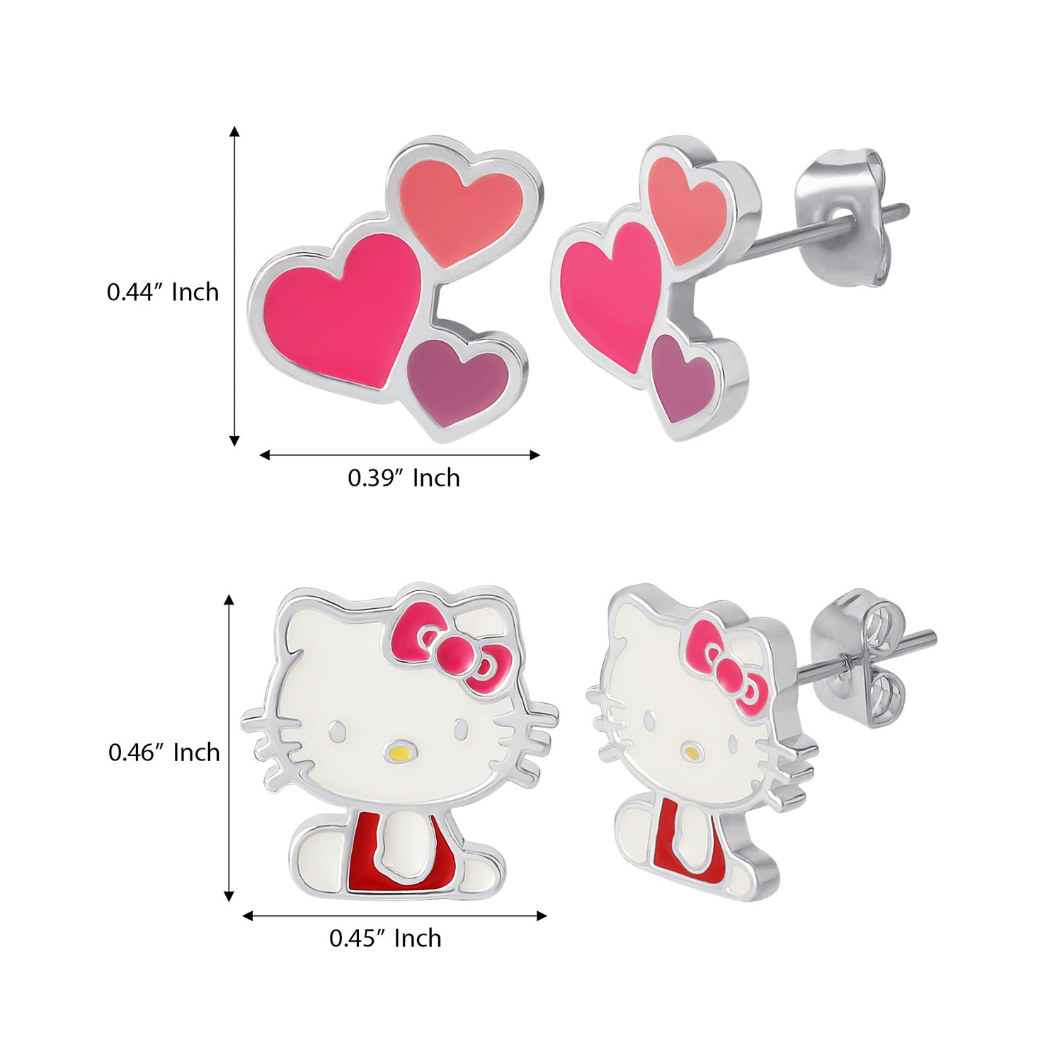 Hello Kitty Stud Earrings Set for Women, 2 Pairs, Sanrio Studs